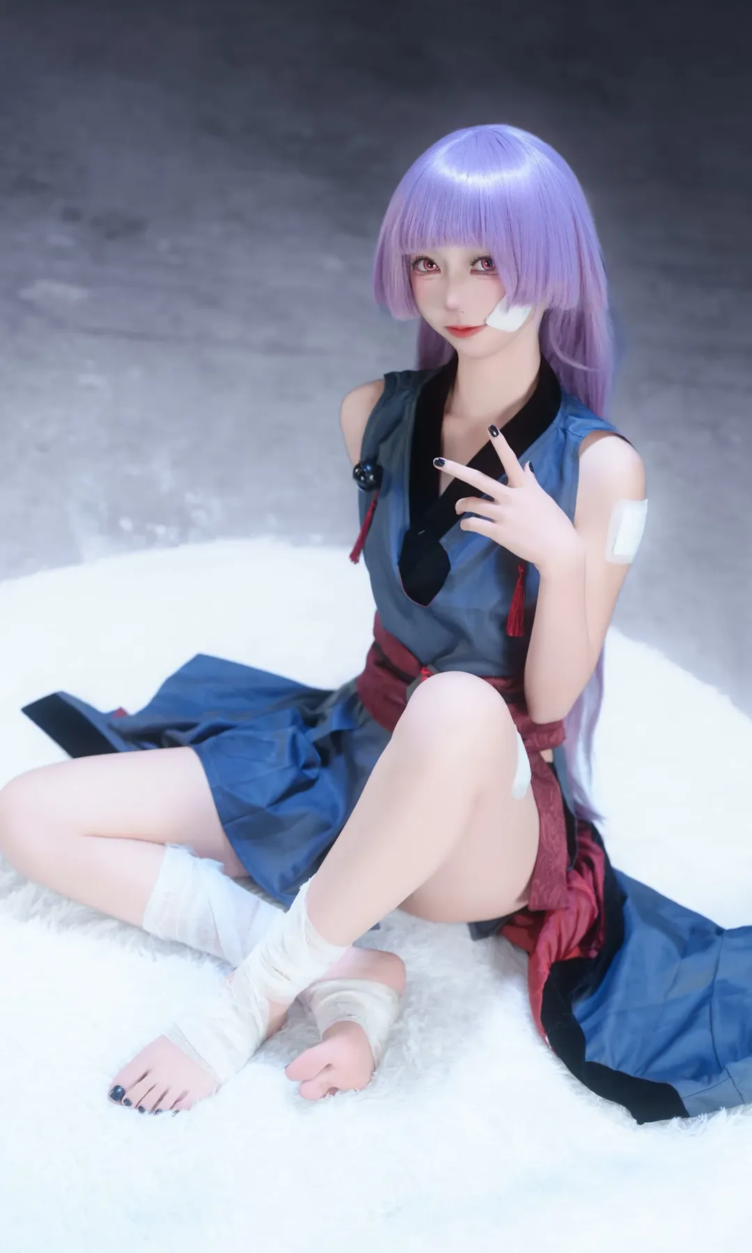 蔚蓝档案, 二次元cosplay, 箭吹棕榈cos, 绷带造型, 紫发红瞳 - 第3张