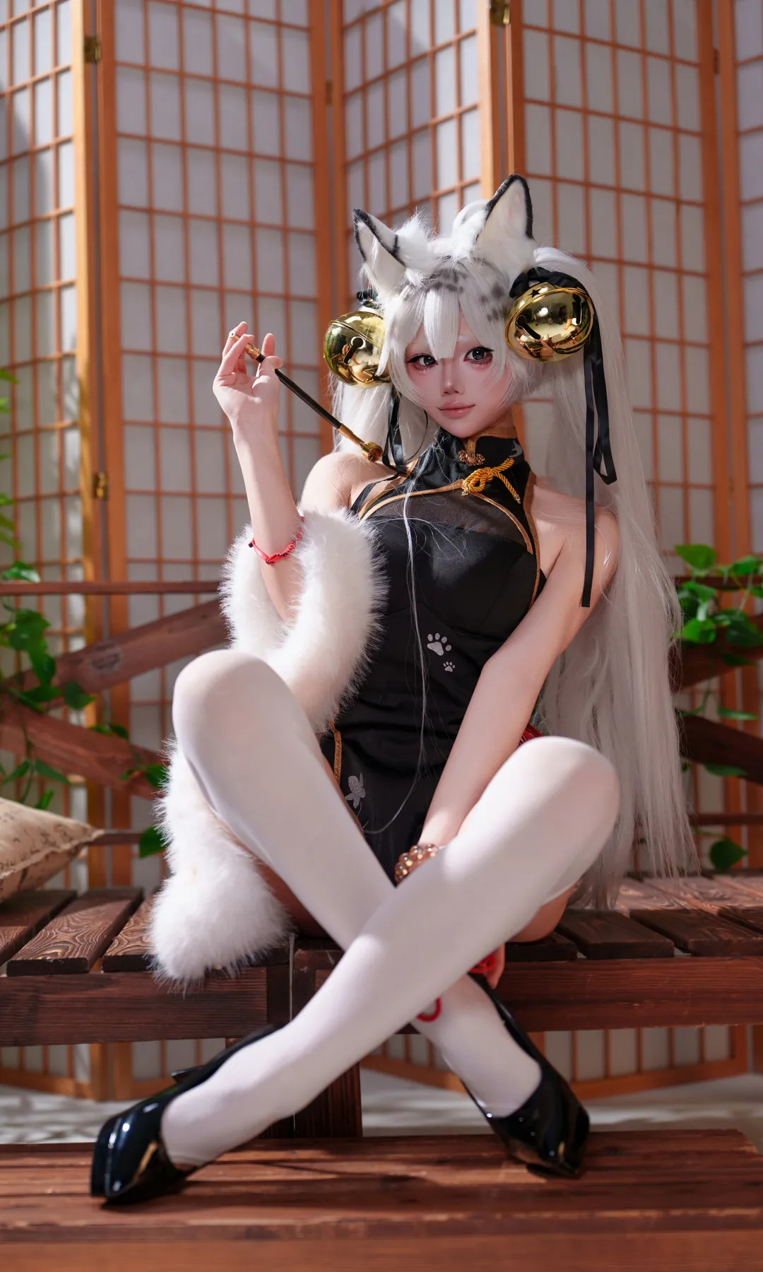 cosplay, 白虎娘cos, 白丝穿搭, 国风旗袍, 兽耳娘