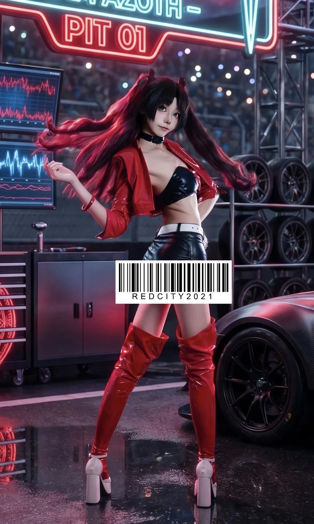 Fate, Cosplay分享, 远坂凛cos, 赛车少女, 机车风穿搭 - 第1张