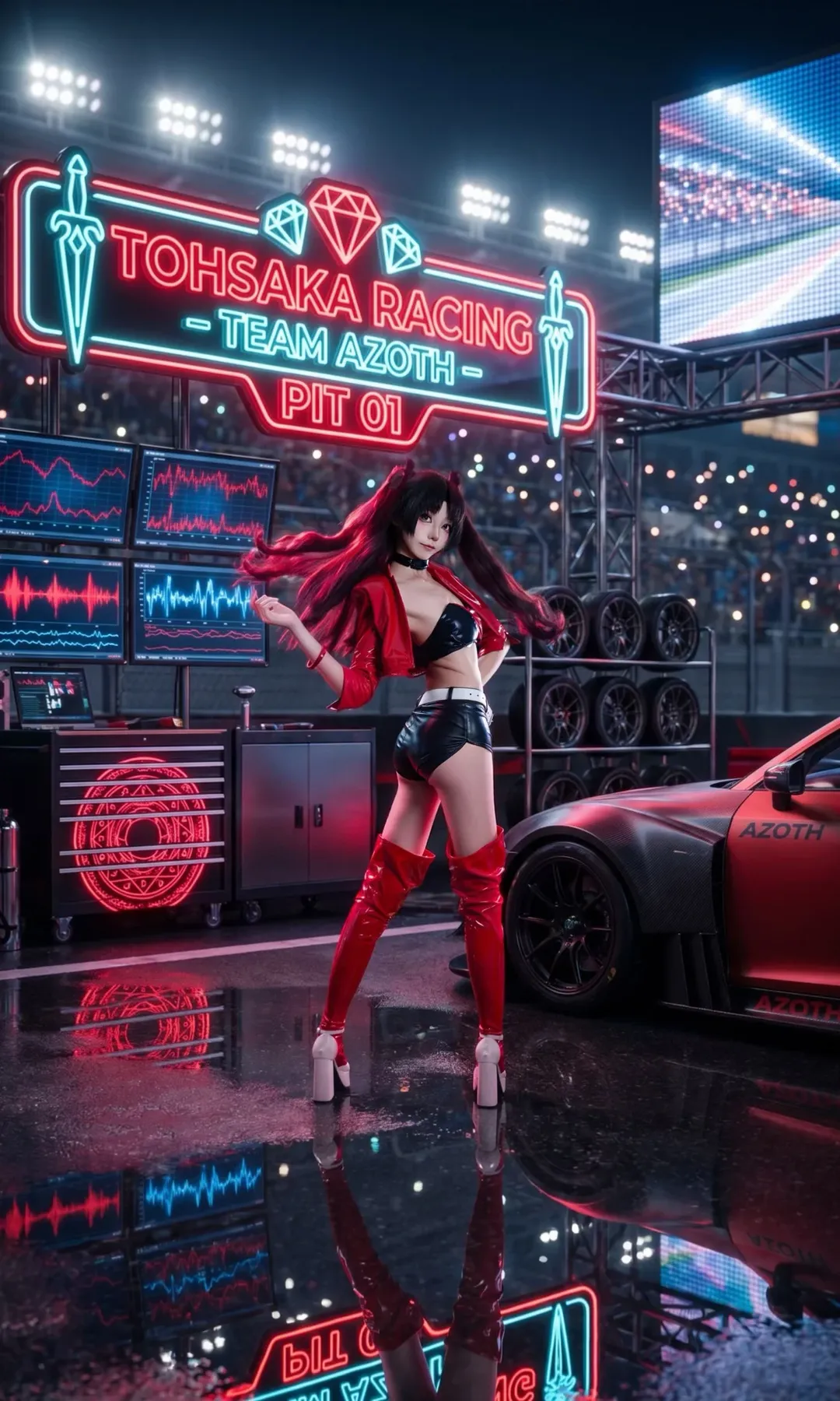 Fate, Cosplay分享, 遠坂凜cos, 賽車少女, 機車風穿搭