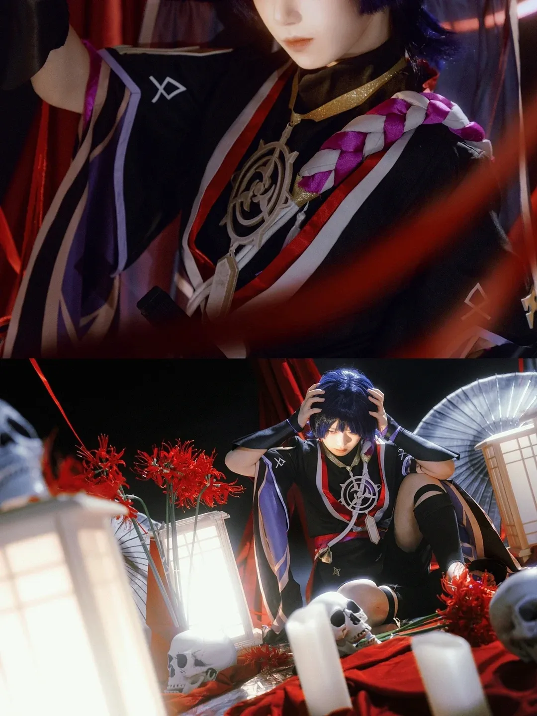 原神, 氛围感cosplay, 流浪者cos, 彼岸花, 黑色过膝袜 - 第2张