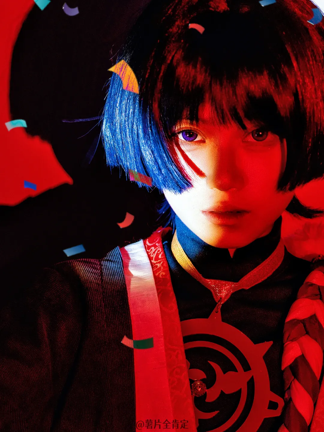 原神, 散兵cos, cosplay摄影, 二次元coser, 红蓝光影