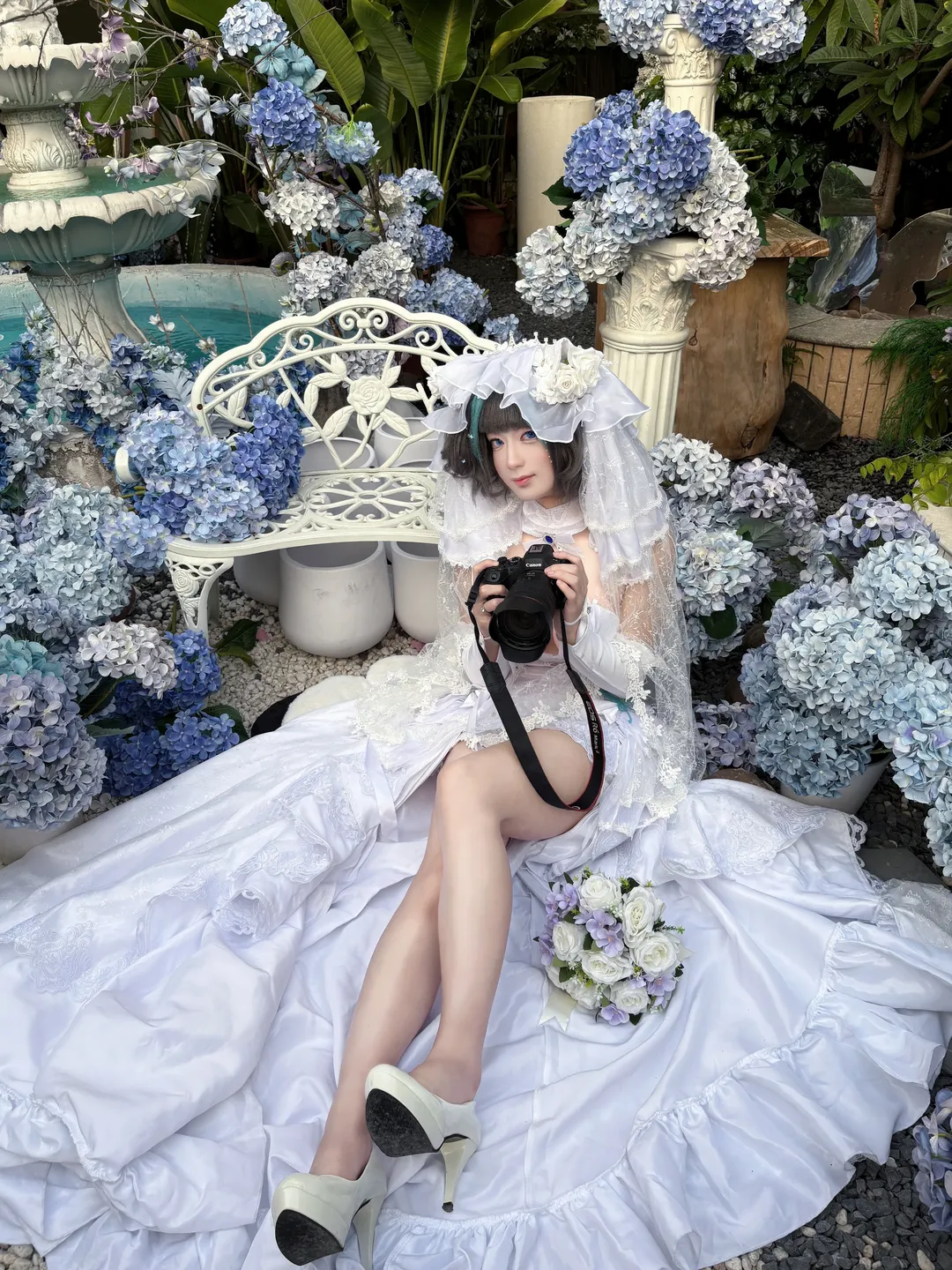 cosplay, Cheshire Cosplay, Azur Lane, Garden exterior, White wedding dress