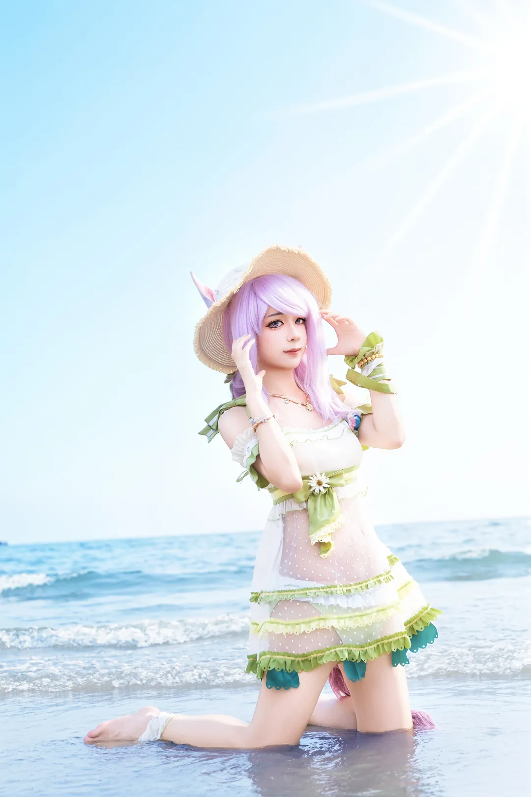 二次元少女, 海边写真, 赛马娘, 目白麦昆cos, 水着cos