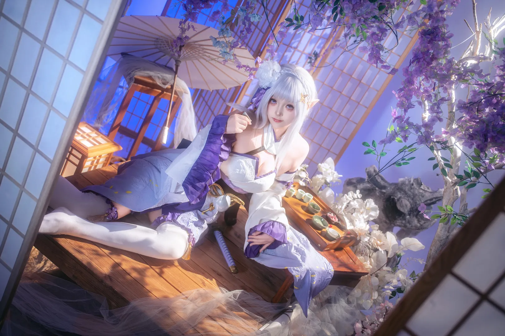 二次元, cosplay, 从零开始的异世界生活, 爱蜜莉雅cos, 白丝 - 第2张