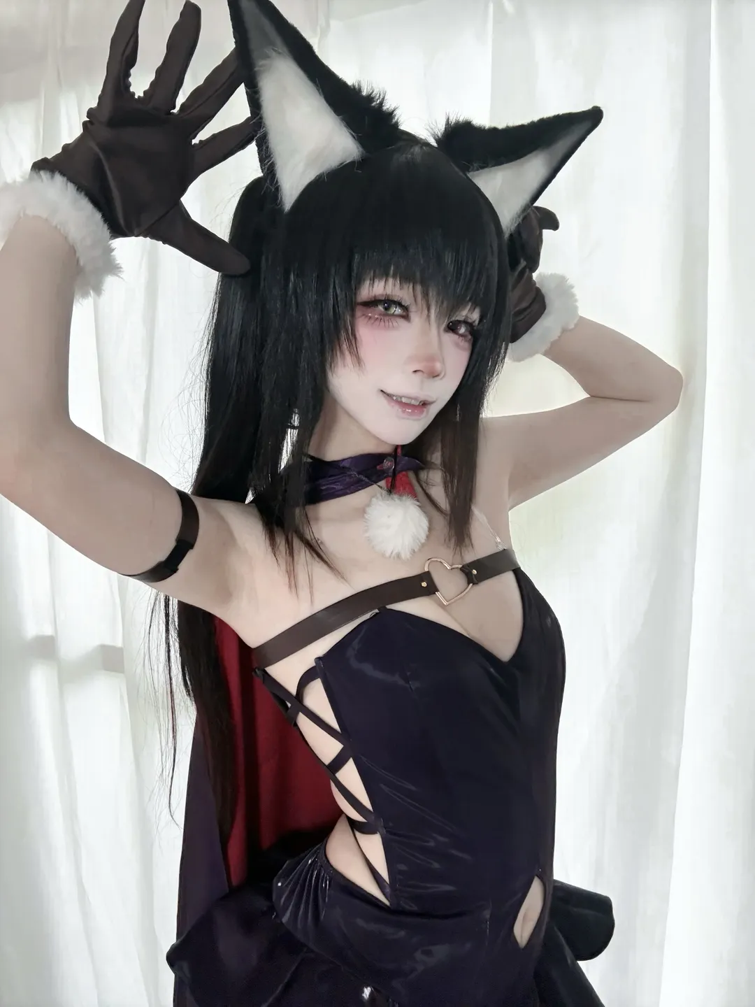 二次元, cosplay, 兽耳少女, 时崎狂三cos, 黑红穿搭