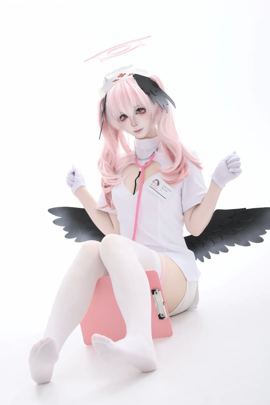 二次元, 下江コハル コスプレ, 天使の翼, ナース服, 白タイツコスプレ - 2枚目