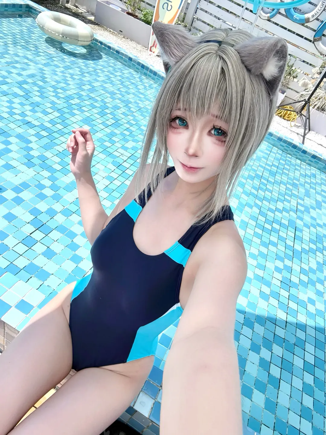 角色扮演, 泳装cos, 砂狼白子cos, 夏日泳池, 兽耳 - 第1张