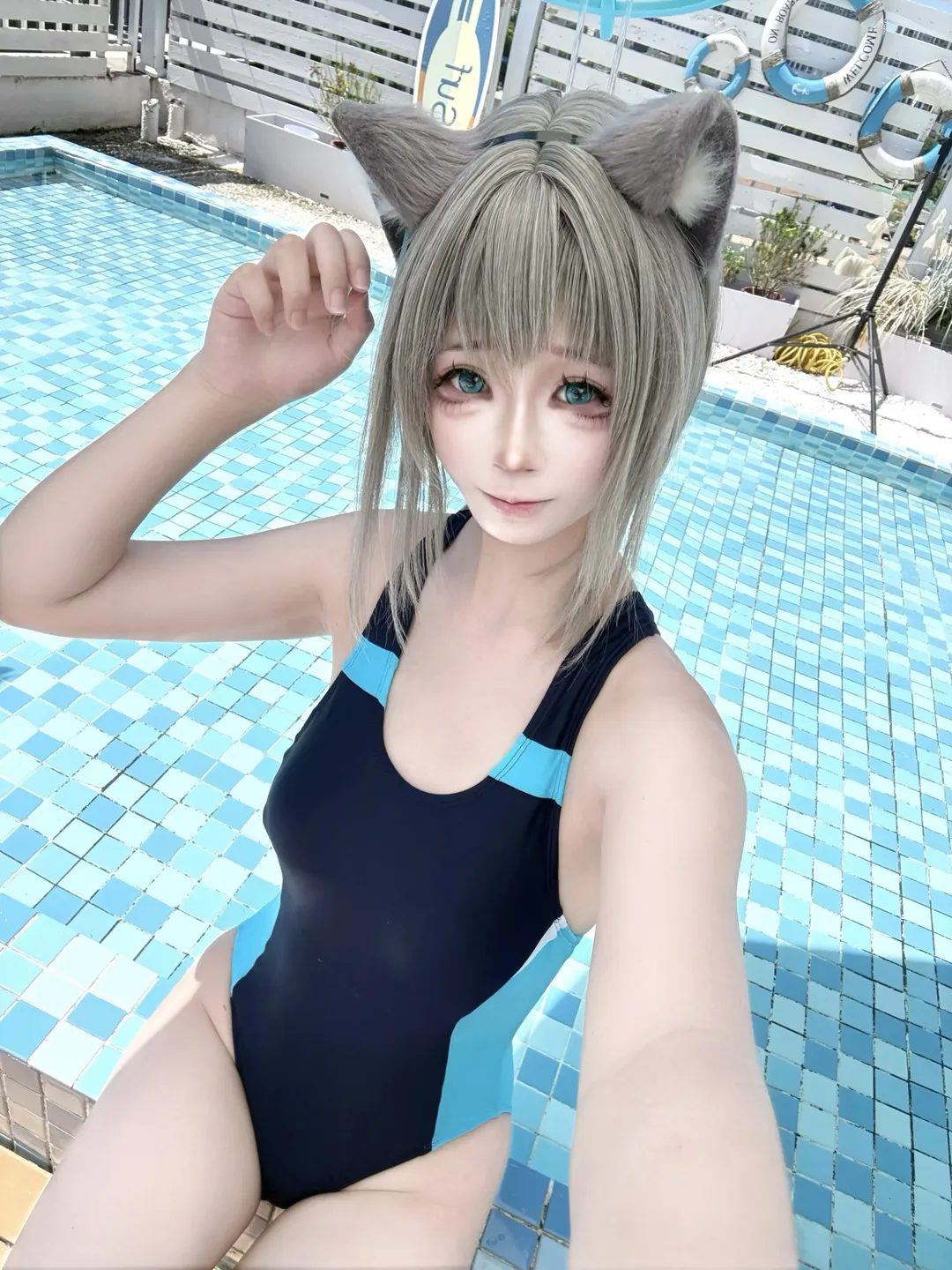 角色扮演, 泳装cos, 砂狼白子cos, 夏日泳池, 兽耳