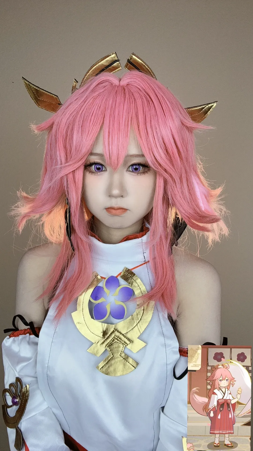 原神, 八重神子cos, cosplay日常, 粉色假发, 紫色美瞳 - 第1张