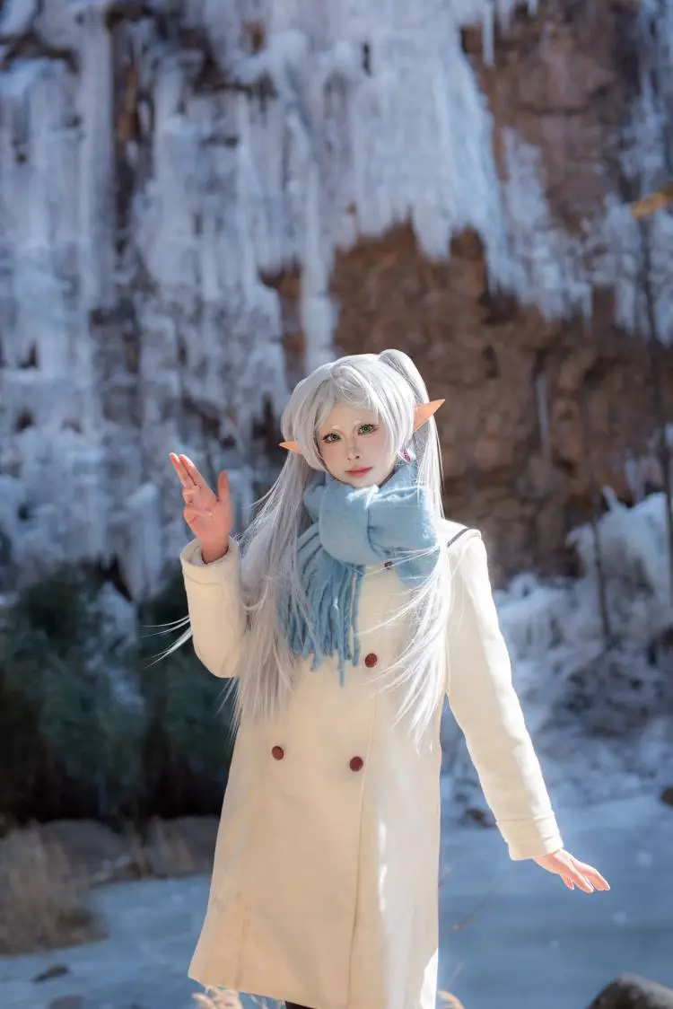 葬送的芙莉莲, 芙莉莲cos, 精灵耳cosplay, 冬日外景, 冰瀑摄影 - 第3张