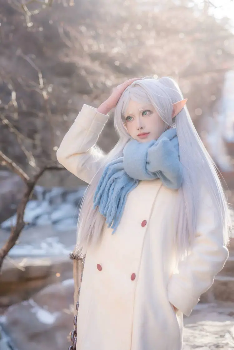 葬送的芙莉莲, 芙莉莲cos, 精灵耳cosplay, 冬日外景, 冰瀑摄影 - 第4张