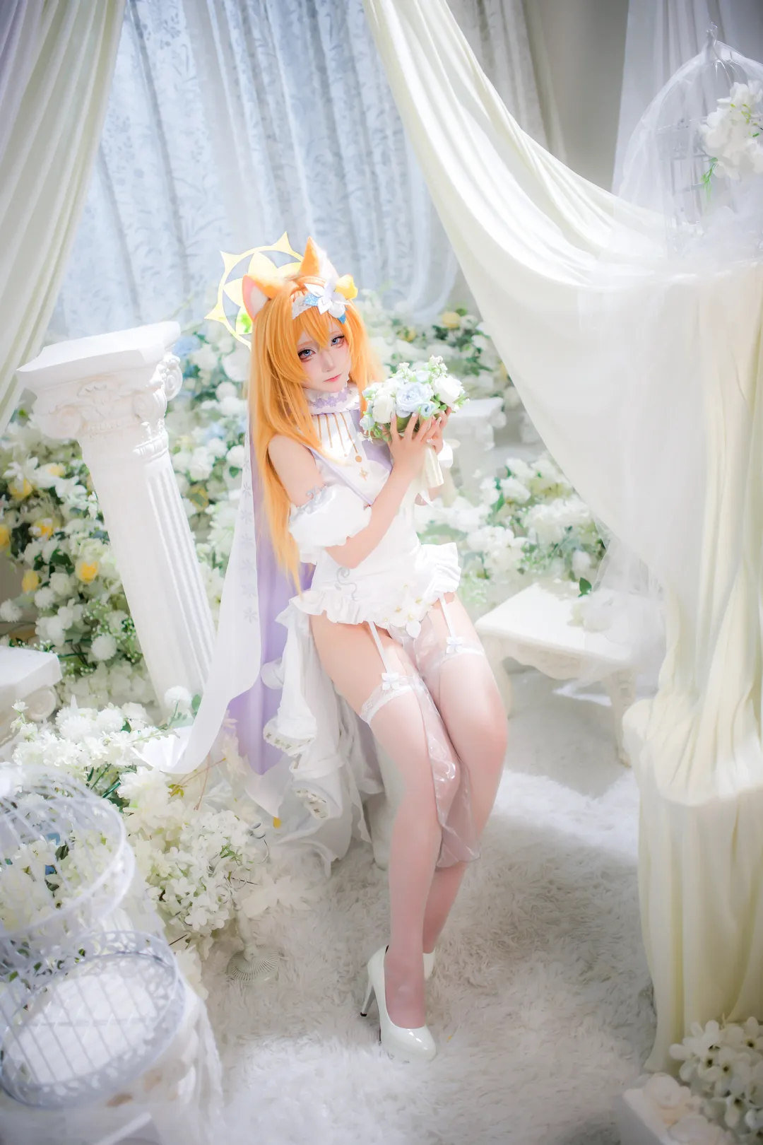 蔚蓝档案, 花嫁cos, 伊落玛丽cos, 白丝吊带袜, 上海二次元摄影 - 第1张