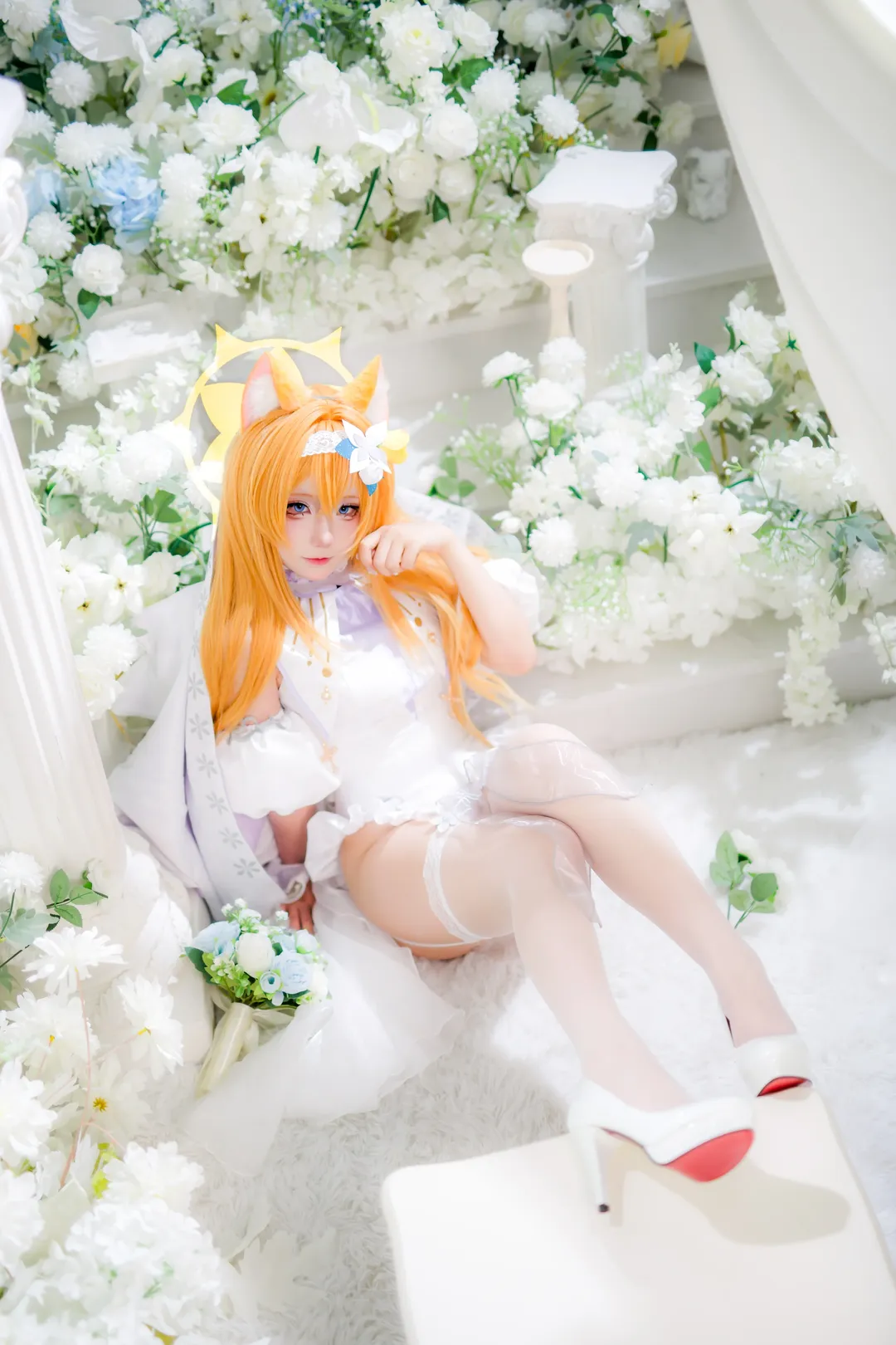 Blue Archive, Bride cosplay, Iochi Mari cosplay, White garter stockings, Shanghai ACG photography