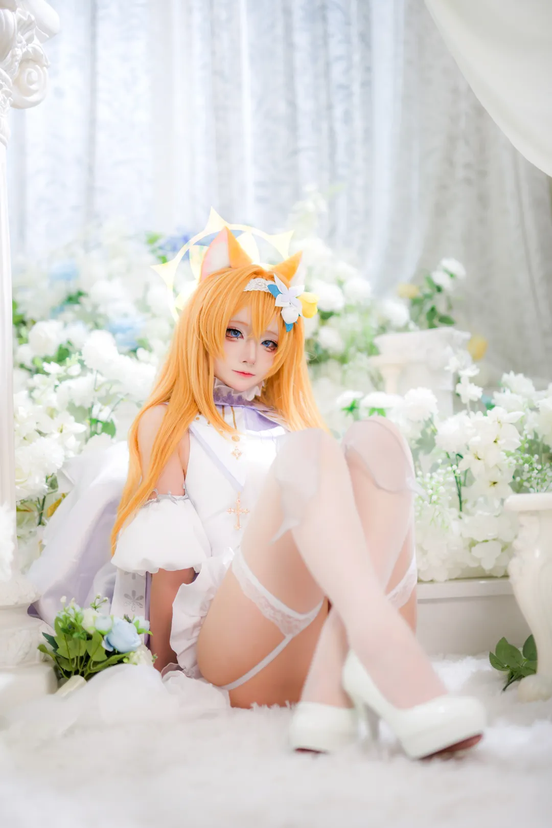 蔚蓝档案, 花嫁cos, 伊落玛丽cos, 白丝吊带袜, 上海二次元摄影 - 第3张