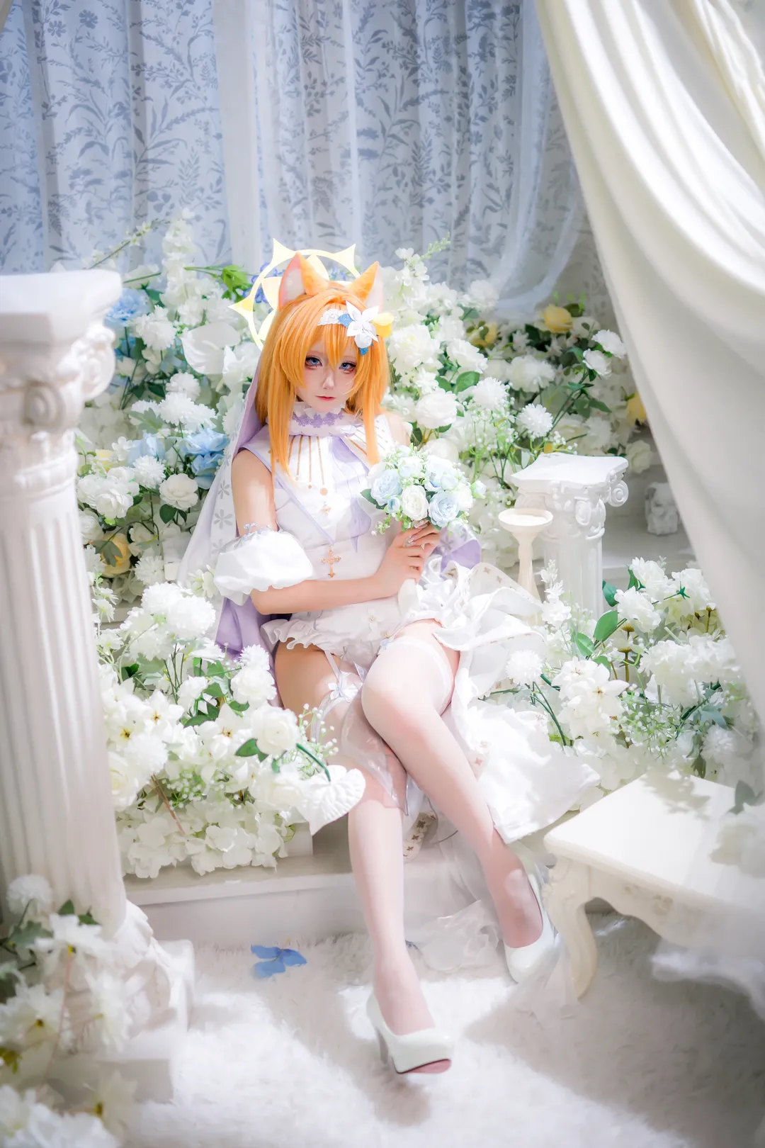 蔚蓝档案, 花嫁cos, 伊落玛丽cos, 白丝吊带袜, 上海二次元摄影 - 第5张