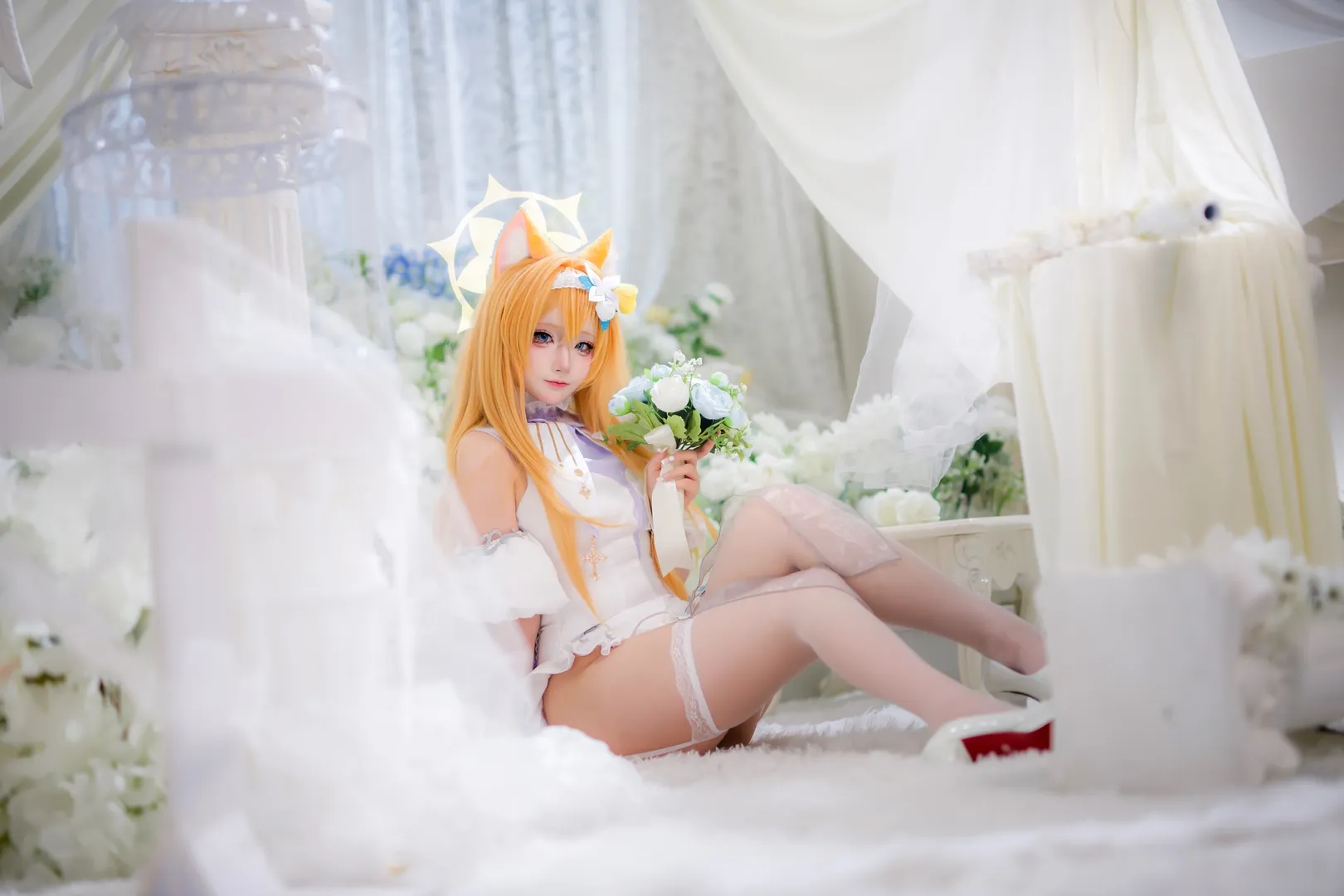 蔚蓝档案, 花嫁cos, 伊落玛丽cos, 白丝吊带袜, 上海二次元摄影 - 第6张