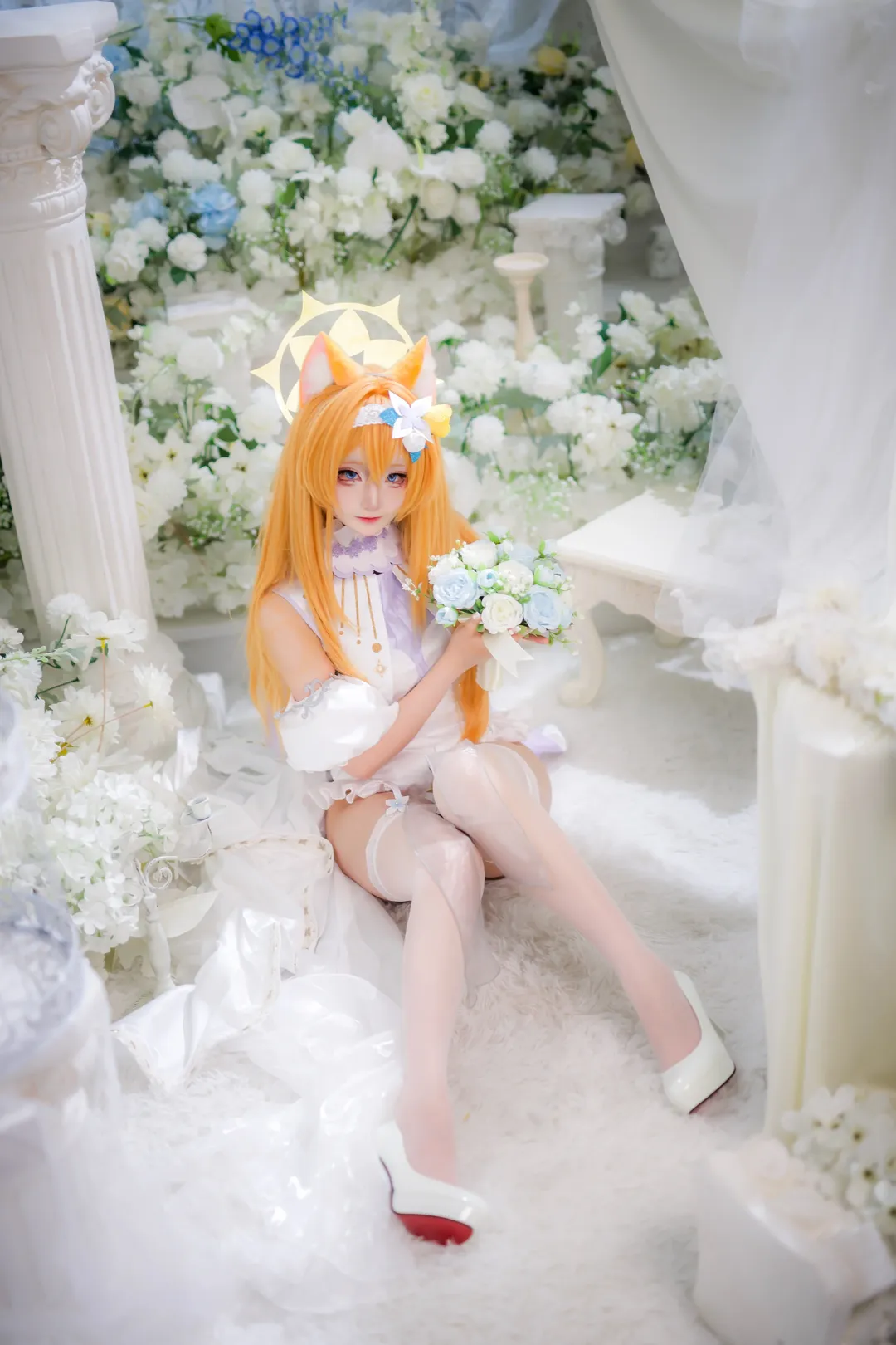 蔚蓝档案, 花嫁cos, 伊落玛丽cos, 白丝吊带袜, 上海二次元摄影 - 第7张