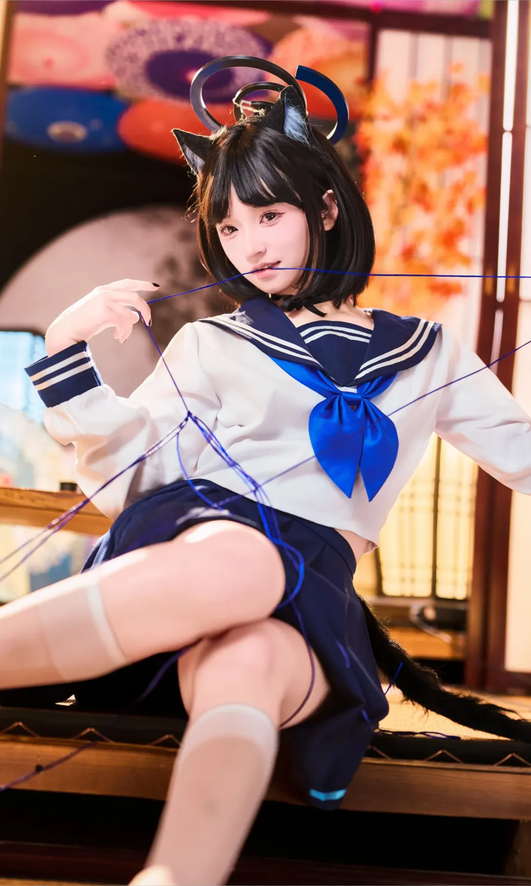 蔚蓝档案, 和风摄影, 桐生桔梗cos, 水手服, 猫娘cos