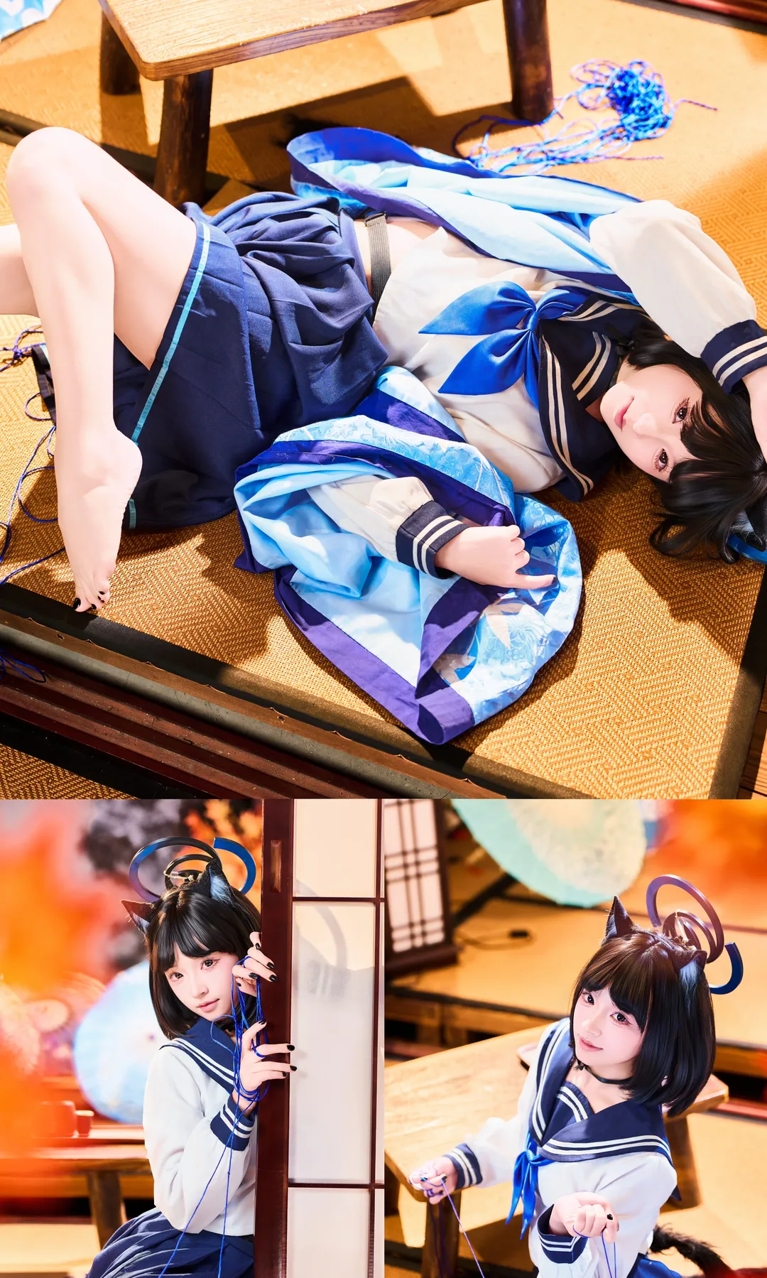 蔚蓝档案, 和风摄影, 桐生桔梗cos, 水手服, 猫娘cos - 第3张
