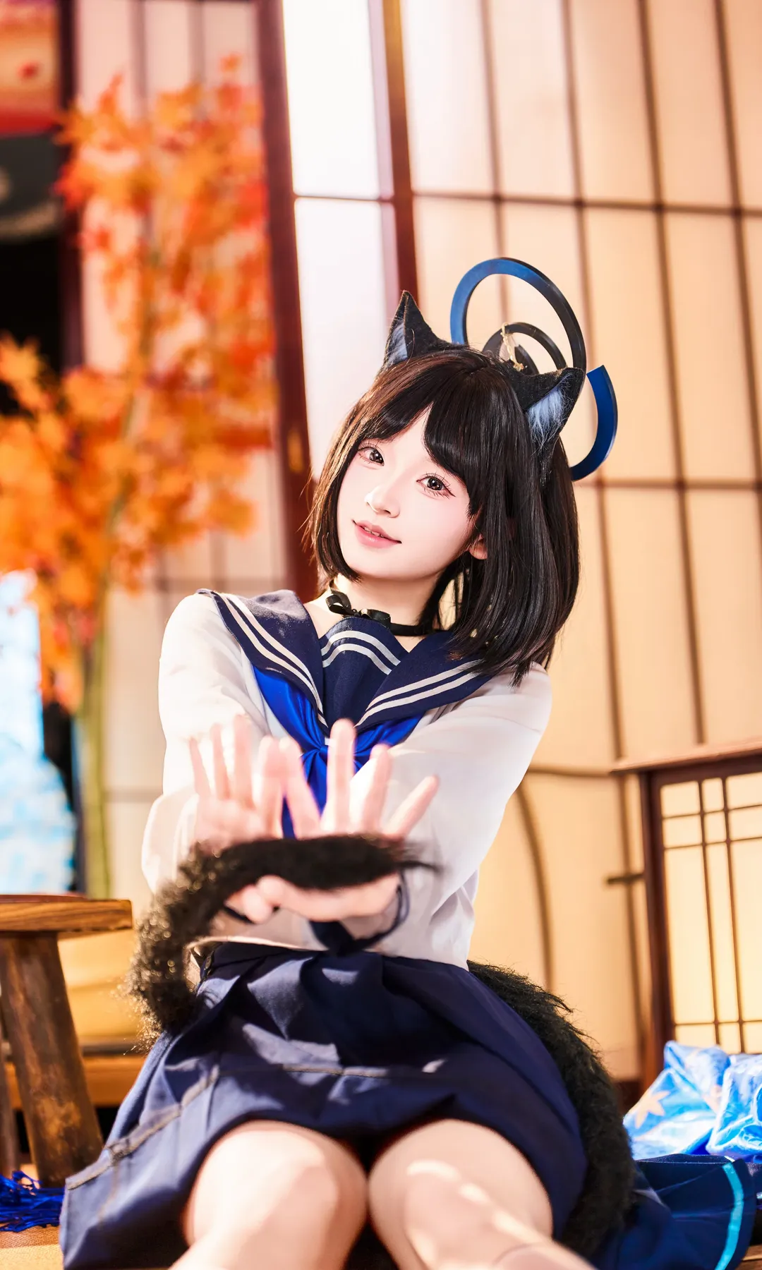 蔚蓝档案, 和风摄影, 桐生桔梗cos, 水手服, 猫娘cos - 第4张