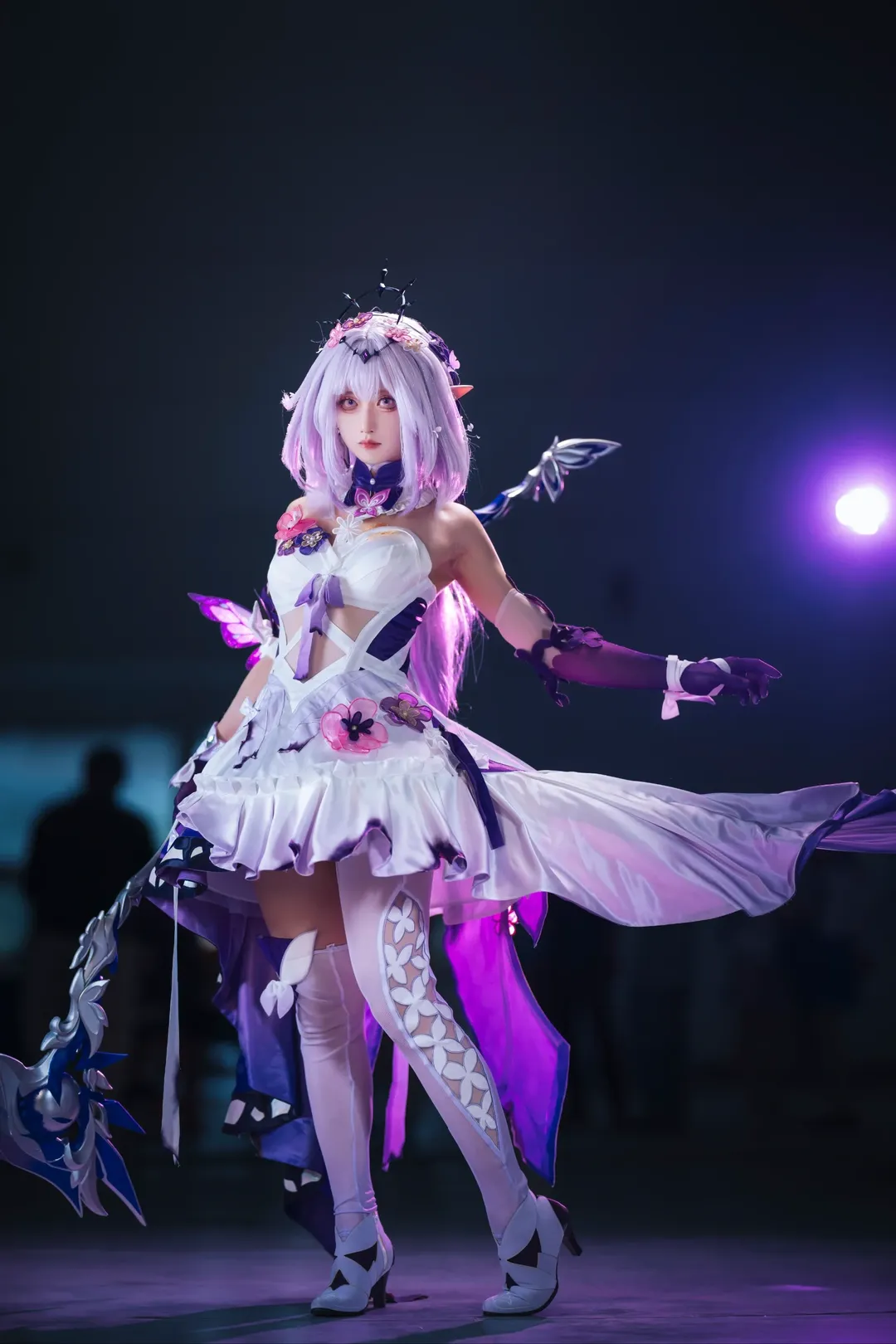 Honkai: Star Rail, Convention photos, Castorice cosplay, Casual cosplay, White tights cosplay