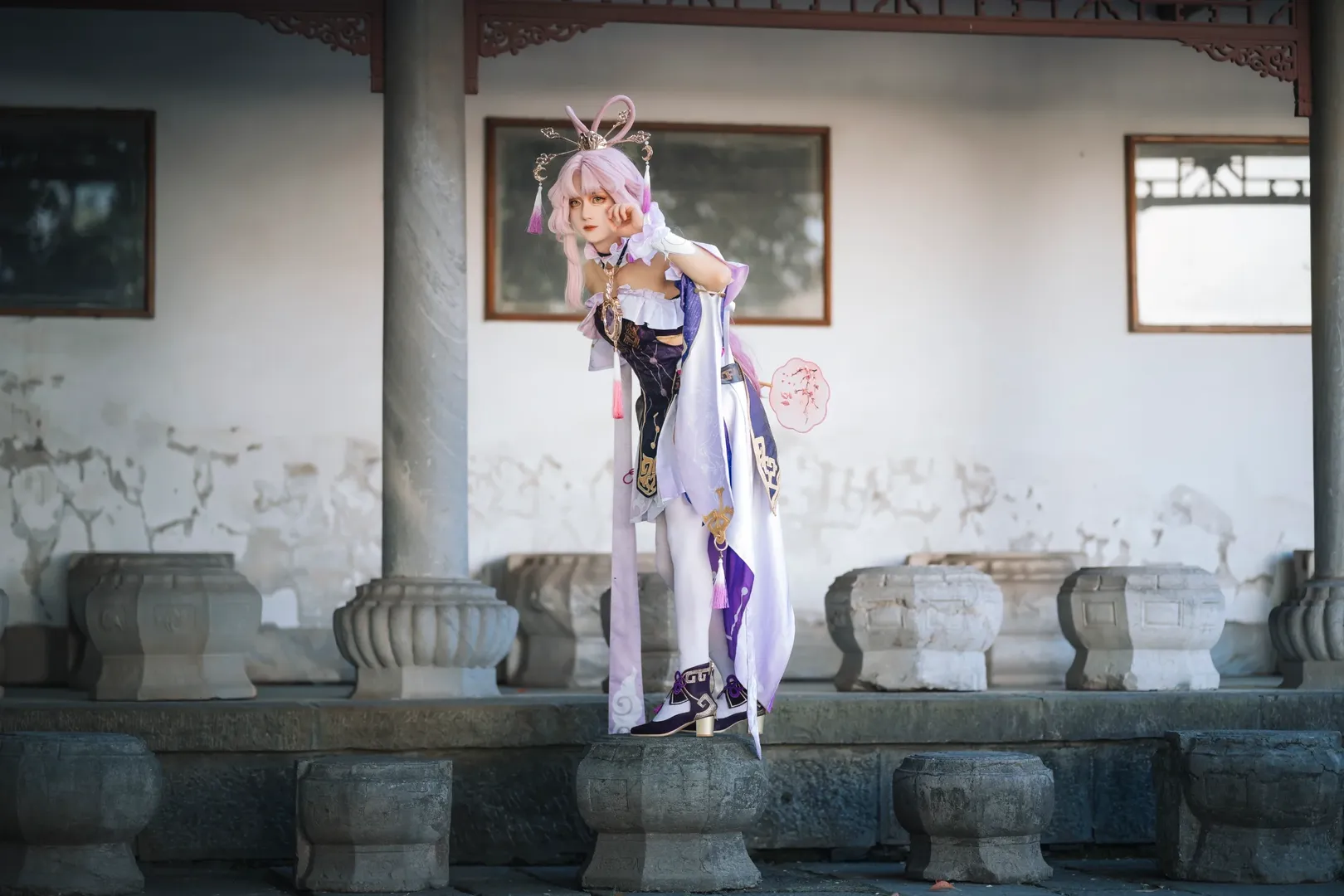 Honkai: Star Rail, Fu Xuan cosplay, White thigh-highs outfit, Ancient style cosplay photography, Mid-Autumn limited cosplay