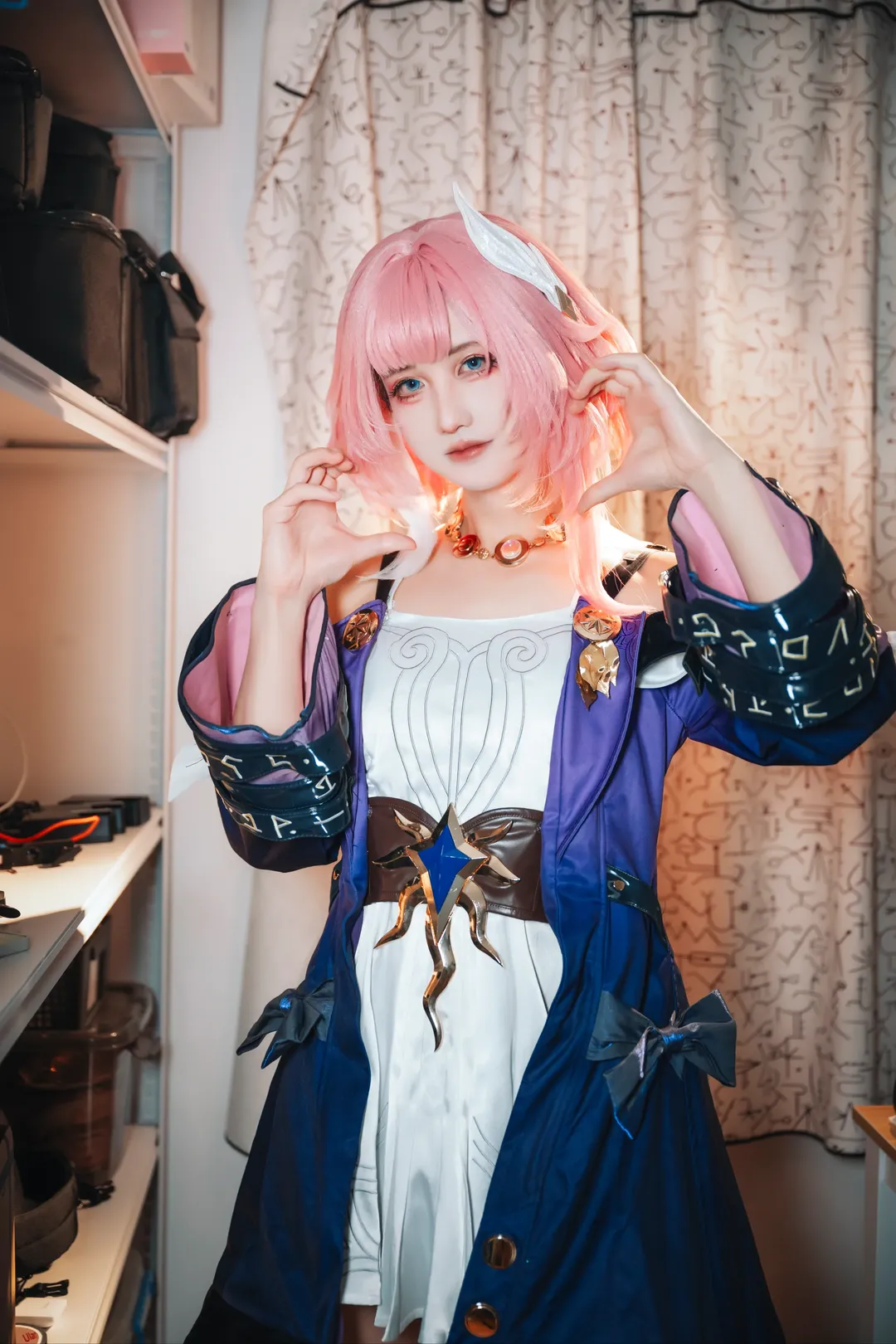 Cyrene Cosplay, Honkai: Star Rail, Pink wig, Cosplay makeup test, Blue colored contact lenses