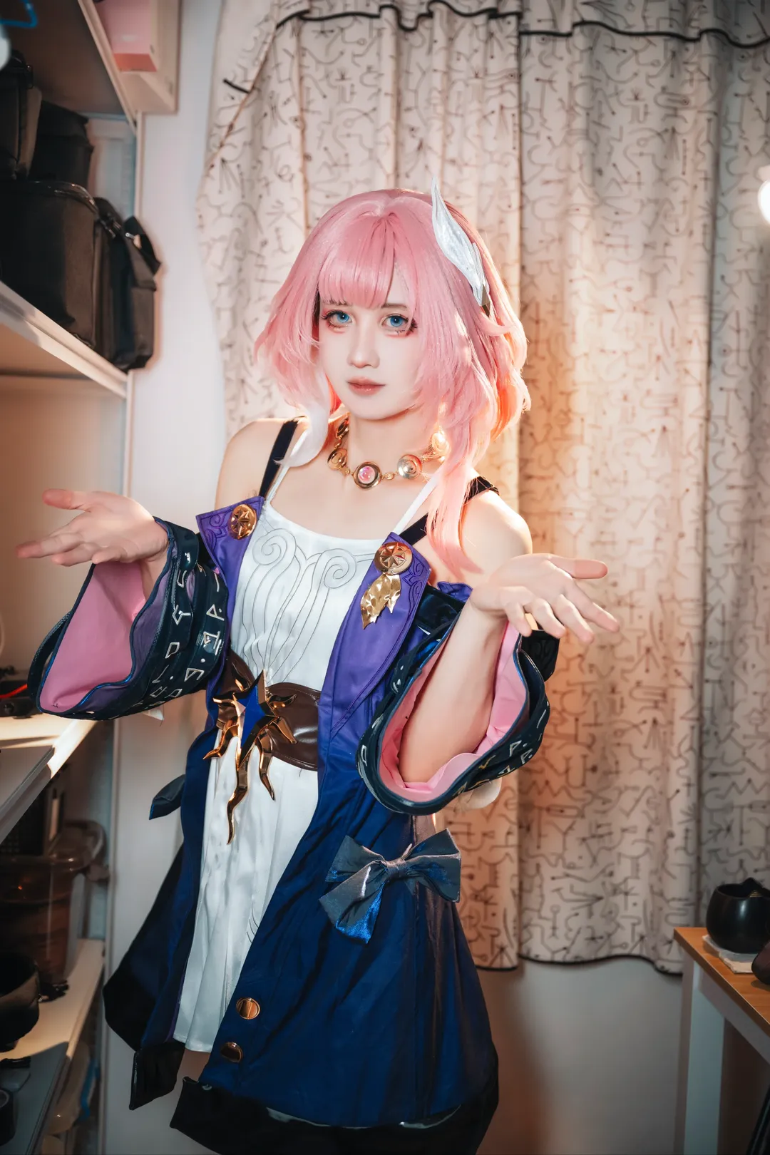 昔涟cos, 崩坏星穹铁道, 粉色假发, cosplay试妆, 蓝色美瞳 - 第9张