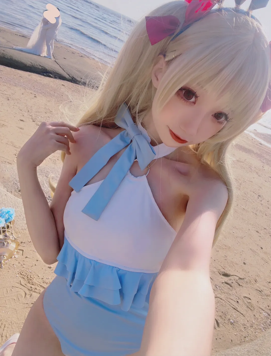 fgo, 海边写真, 艾蕾什基伽尔cos, 蓝白泳装, 秋日拍摄 - 第3张
