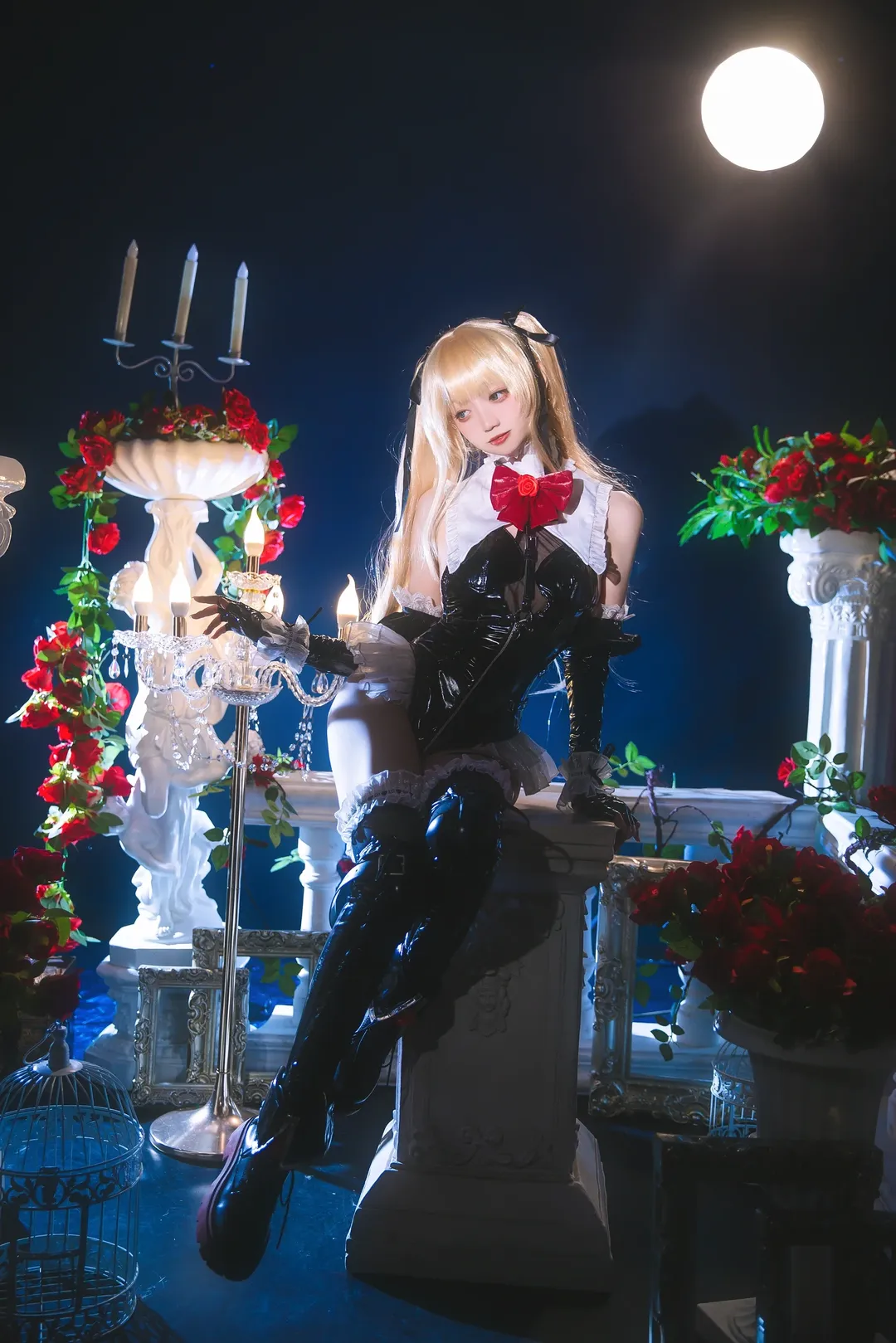 二次元コスプレ, デッド オア アライブ, マリー・ローズコスプレ, シャイニング・ローズ, 黒ストッキングとニーハイブーツ