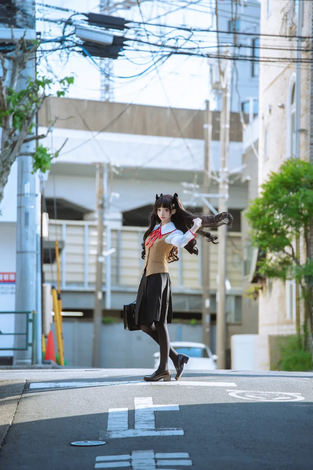 远坂凛cos, 黑丝, 双马尾, 日系制服, Fate命运之夜