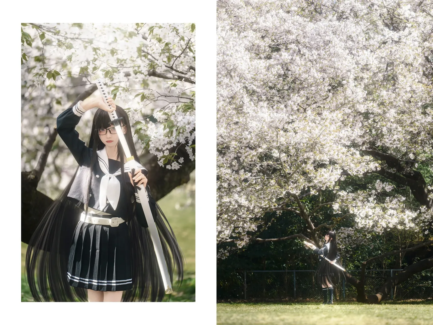 桜, Fate/Grand Order, セーラー服, 黒ストッキング, 黒姫コスプレ - 3枚目