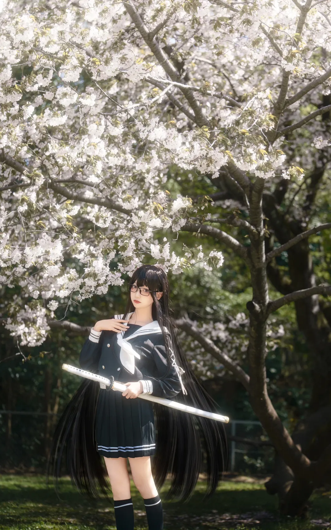 桜, Fate/Grand Order, セーラー服, 黒ストッキング, 黒姫コスプレ - 4枚目