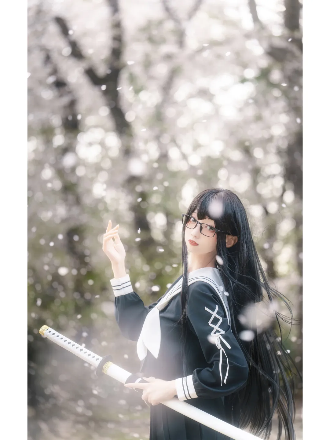 桜, Fate/Grand Order, セーラー服, 黒ストッキング, 黒姫コスプレ - 7枚目