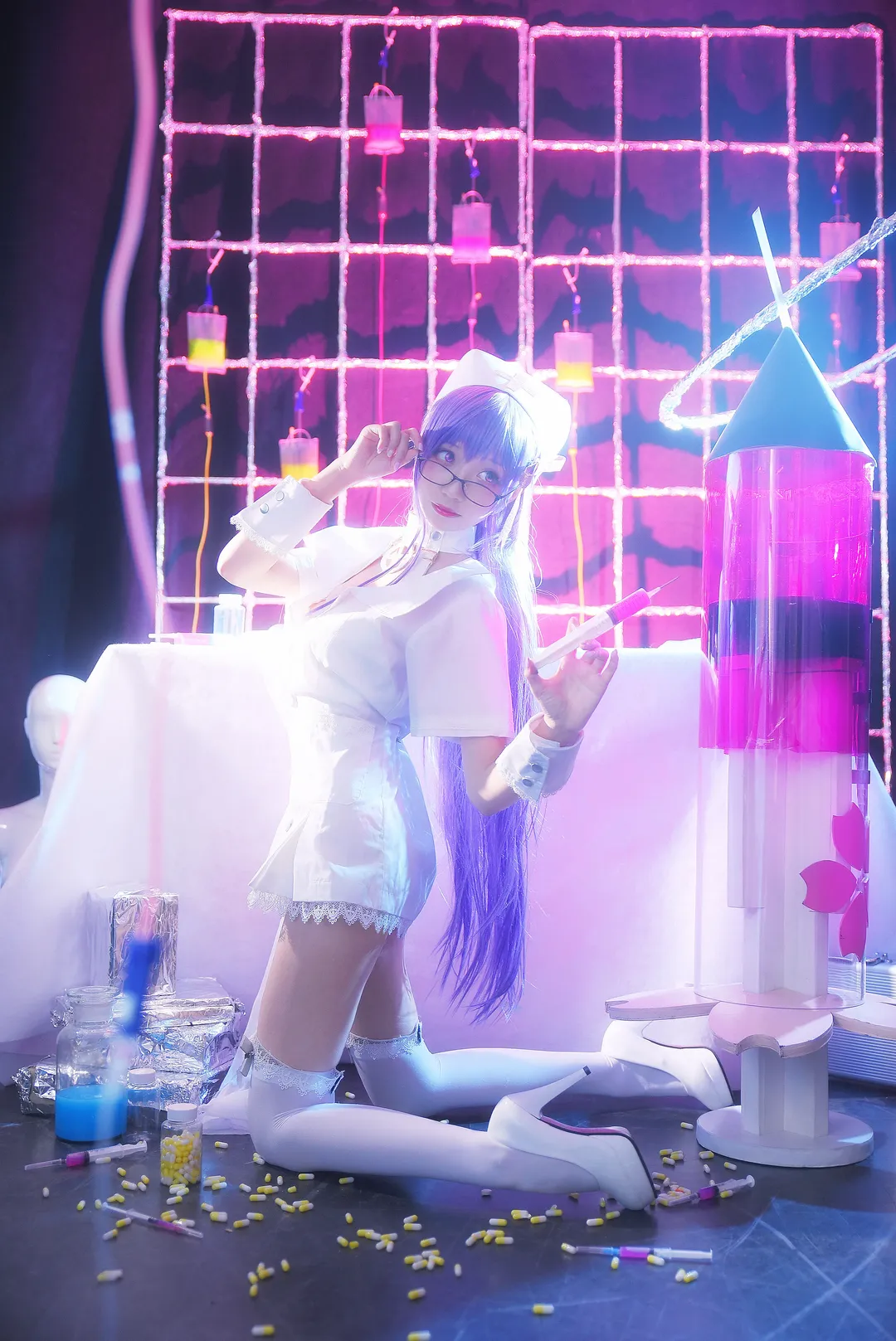 Fate/Grand Order, 紫髪コスプレ, BBコスプレ, ナースコスプレ, ストッキングコスプレ - 8枚目