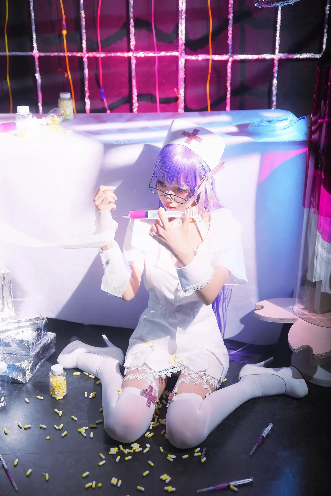 Fate/Grand Order, 紫髪コスプレ, BBコスプレ, ナースコスプレ, ストッキングコスプレ - 9枚目