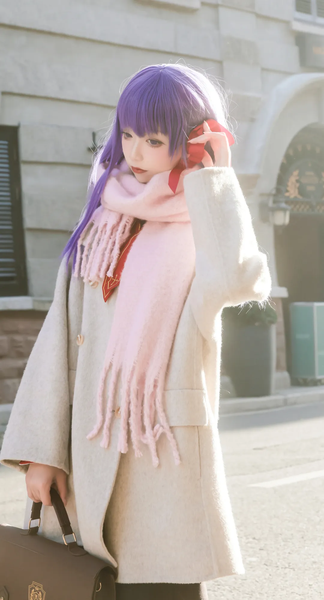 二次元cosplay, Fate系列, 间桐樱cos, 白丝穿搭, 冬日街拍 - 第2张