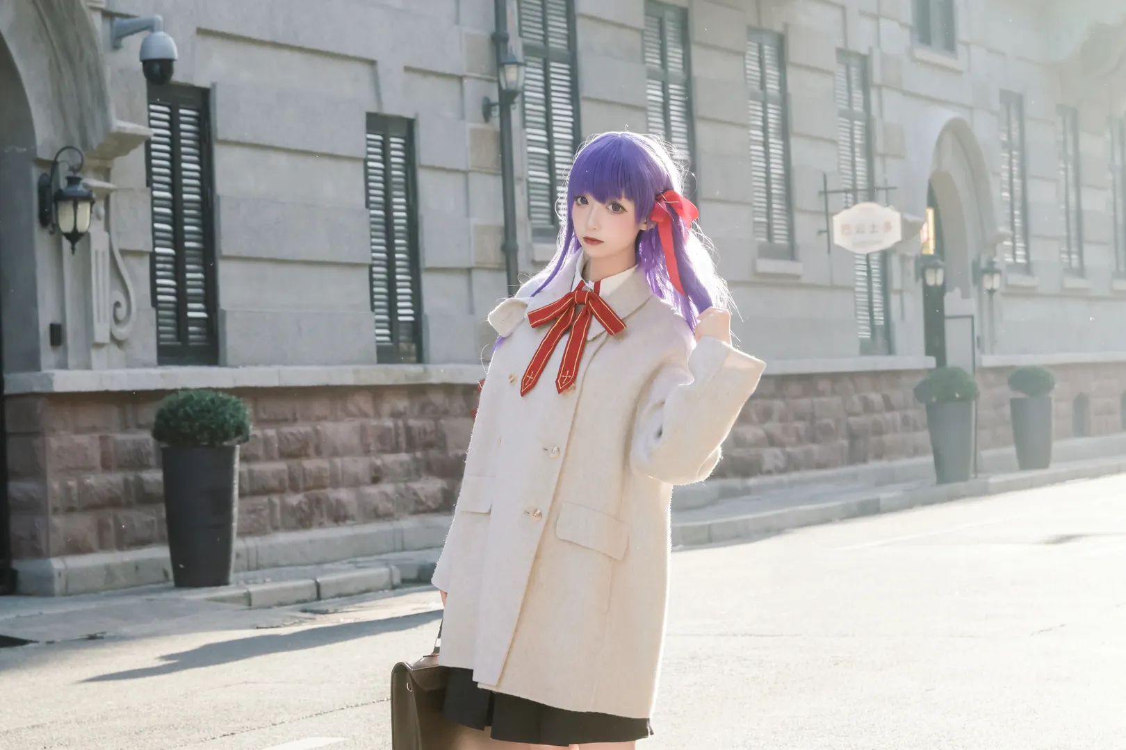 二次元cosplay, Fate系列, 间桐樱cos, 白丝穿搭, 冬日街拍 - 第4张