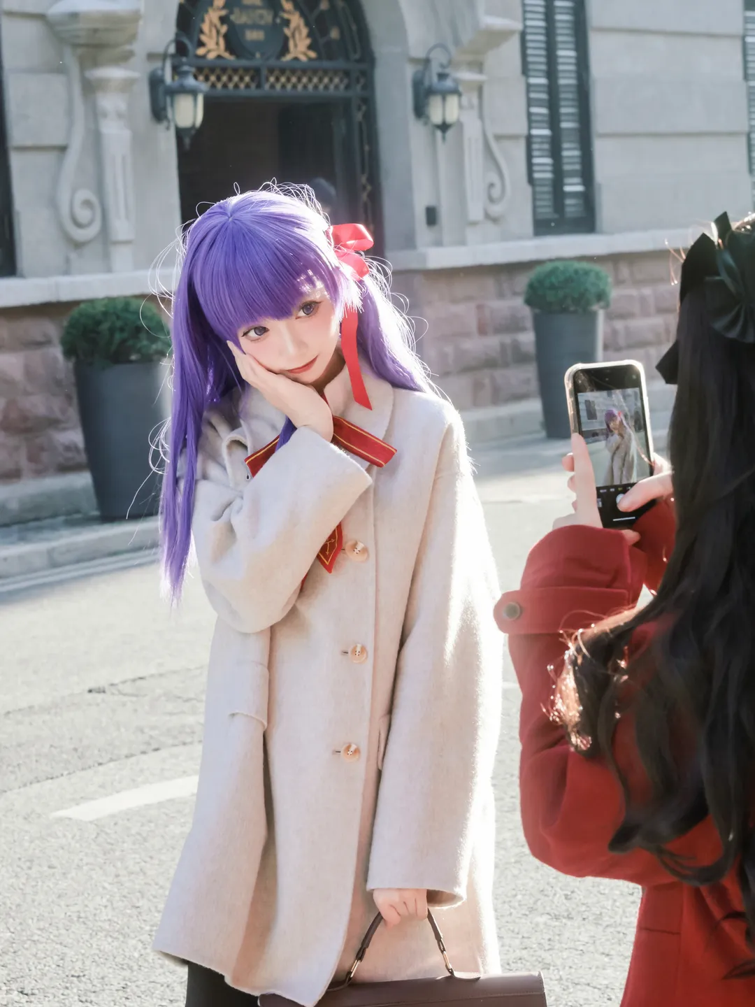 二次元cosplay, Fate系列, 间桐樱cos, 白丝穿搭, 冬日街拍 - 第6张