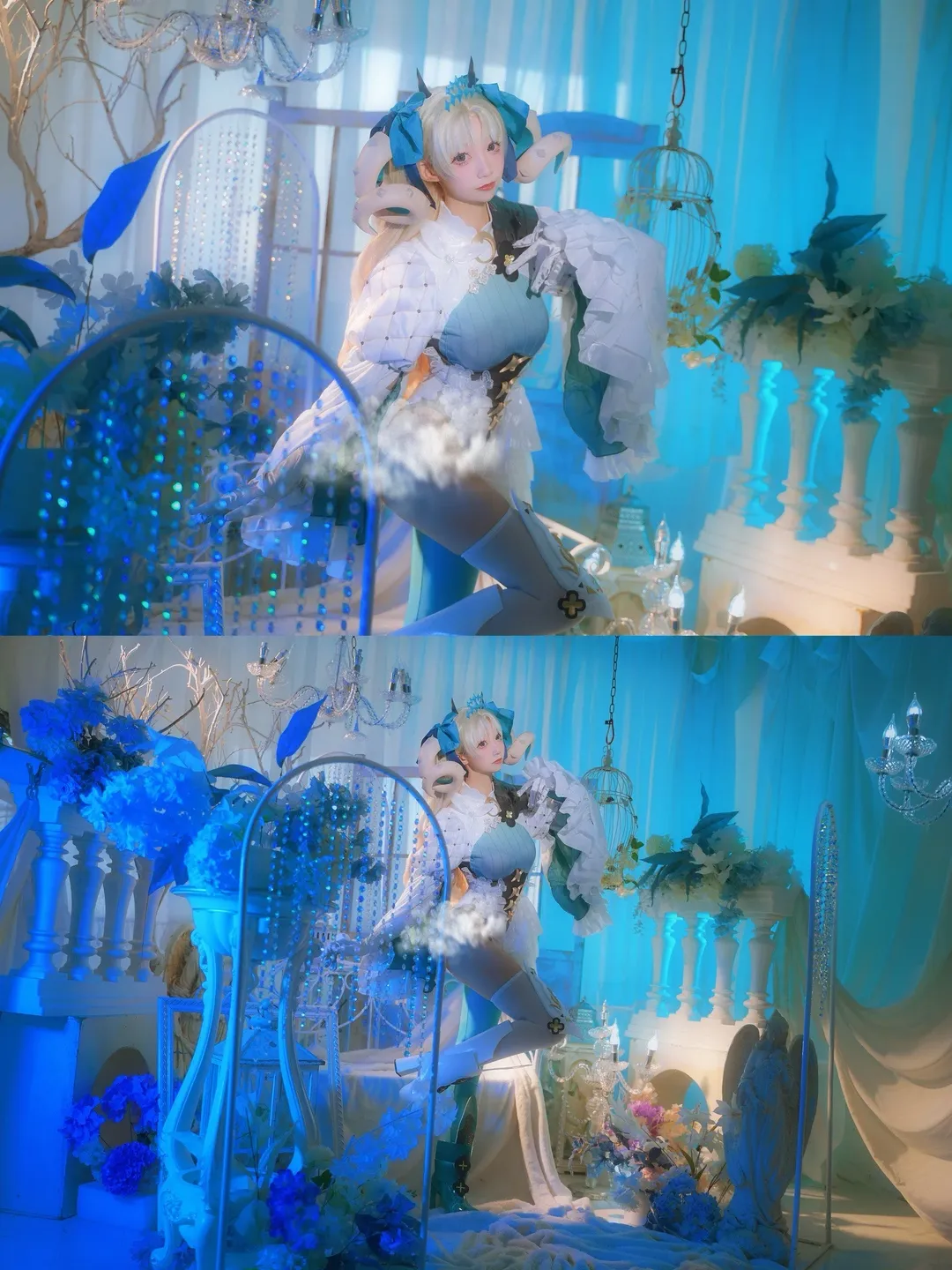 cos正片, Fate/Grand Order, 梦幻蓝调布景, 兽艾蕾cos, 白丝过膝袜 - 第2张