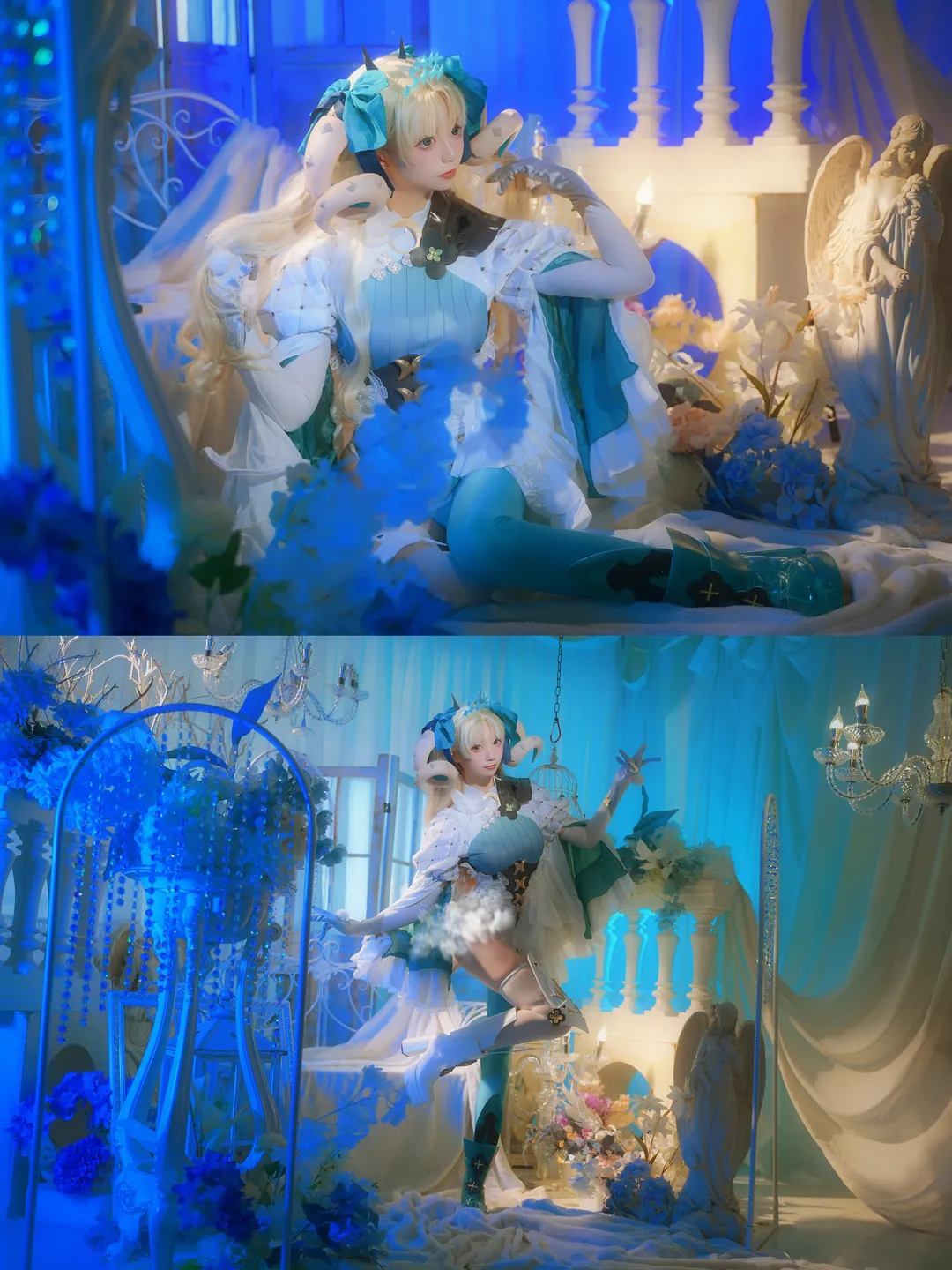 cos正片, Fate/Grand Order, 梦幻蓝调布景, 兽艾蕾cos, 白丝过膝袜 - 第5张