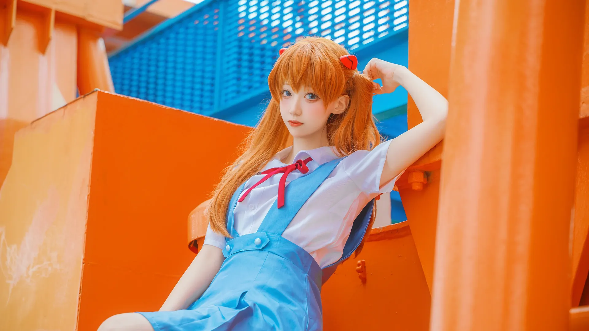 コスプレ, 白ストッキング, アスカコスプレ, 新世紀エヴァンゲリオン, インダストリアル写真 - 11枚目