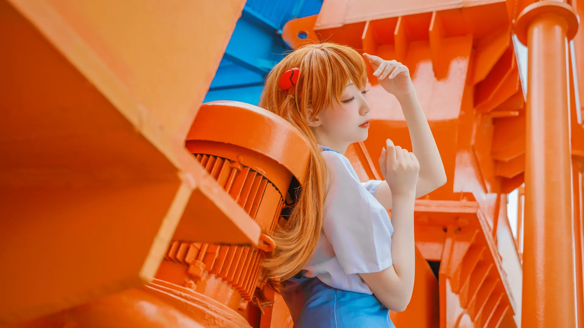 コスプレ, 白ストッキング, アスカコスプレ, 新世紀エヴァンゲリオン, インダストリアル写真 - 13枚目
