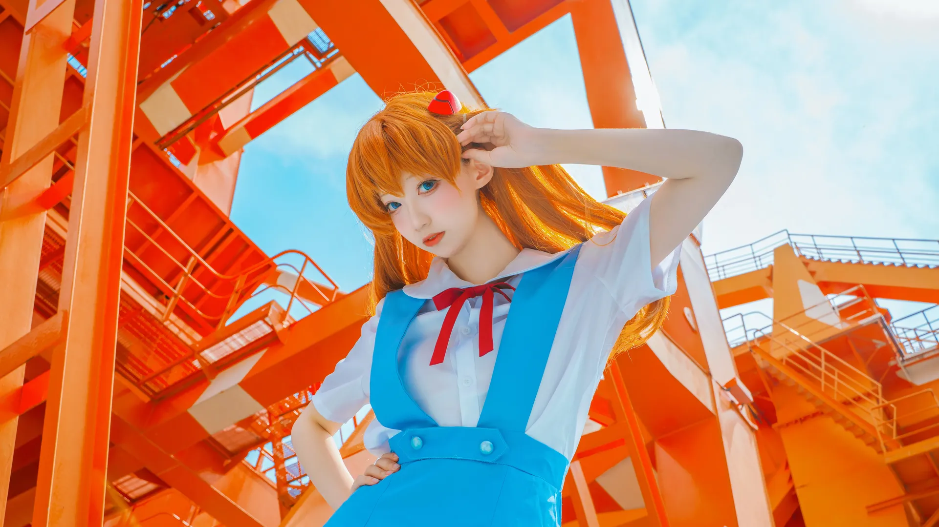 コスプレ, 白ストッキング, アスカコスプレ, 新世紀エヴァンゲリオン, インダストリアル写真 - 3枚目