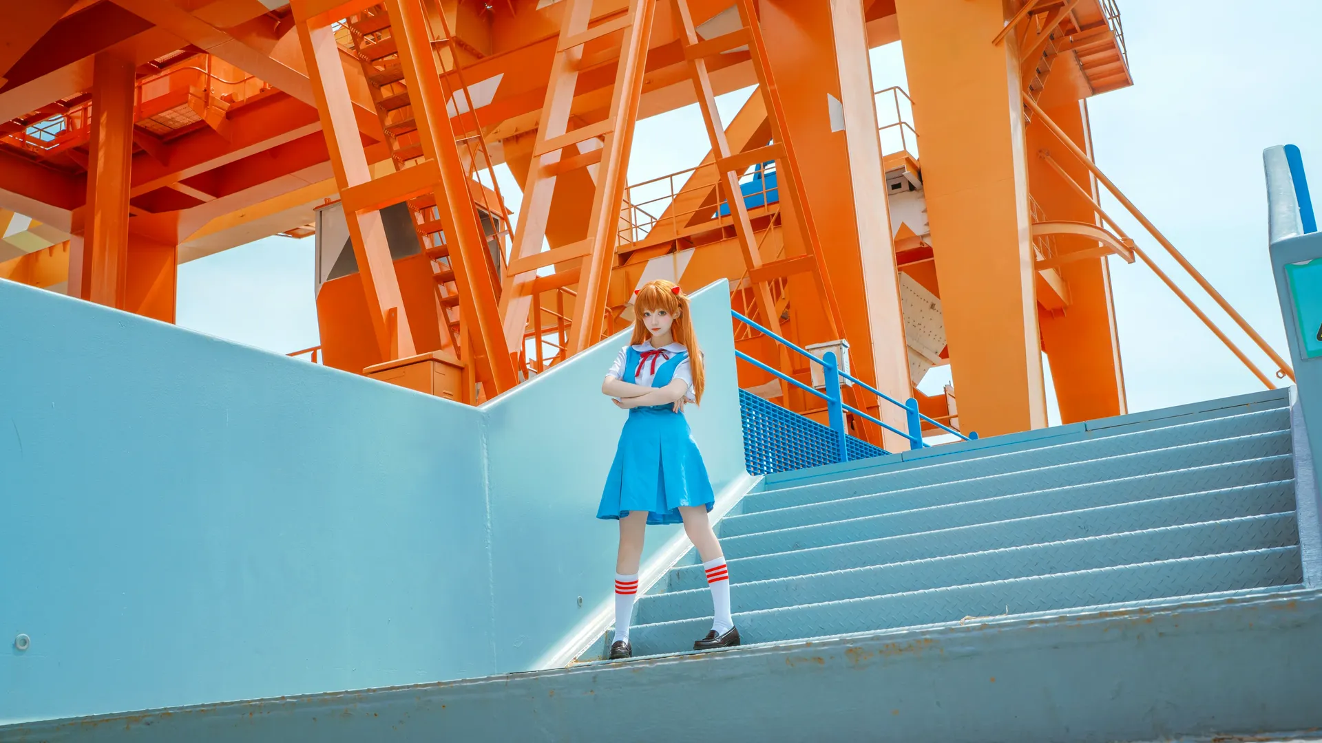 cosplay, 白丝, 明日香cos, 新世纪福音战士, 工业风摄影