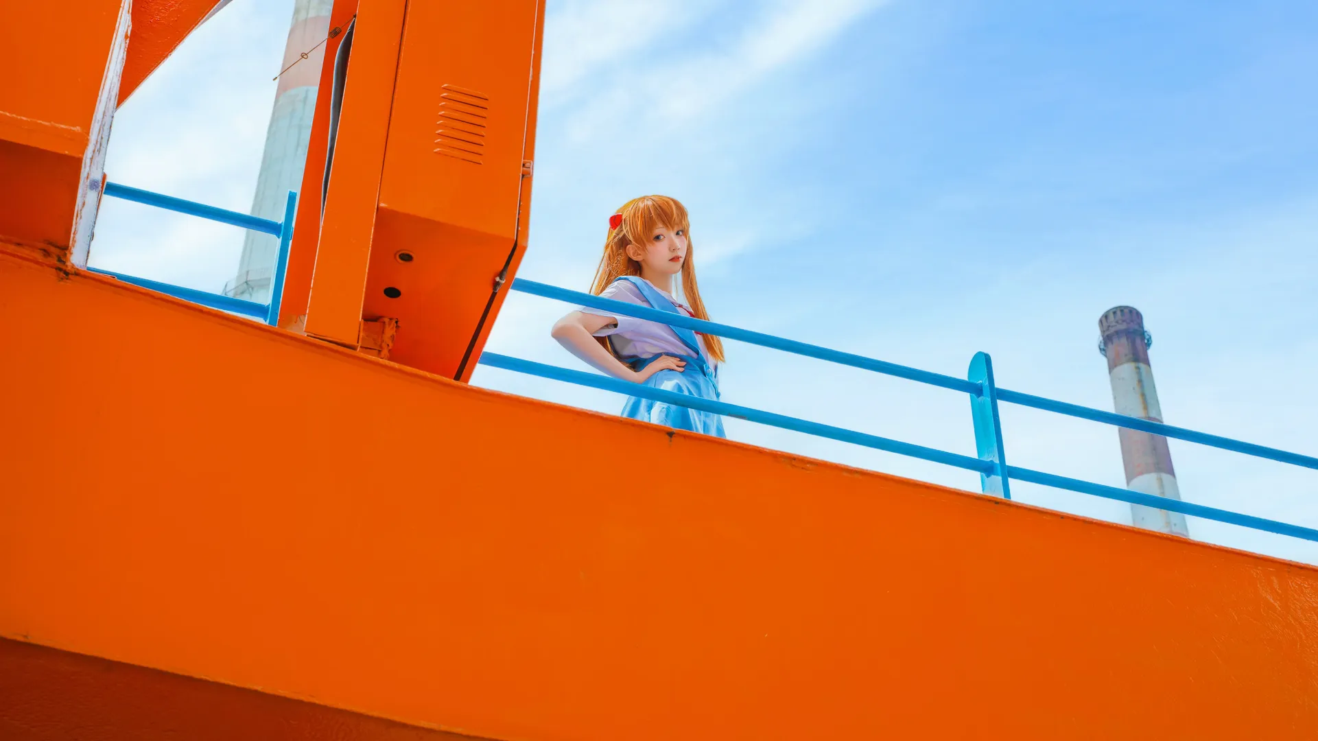 コスプレ, 白ストッキング, アスカコスプレ, 新世紀エヴァンゲリオン, インダストリアル写真 - 9枚目