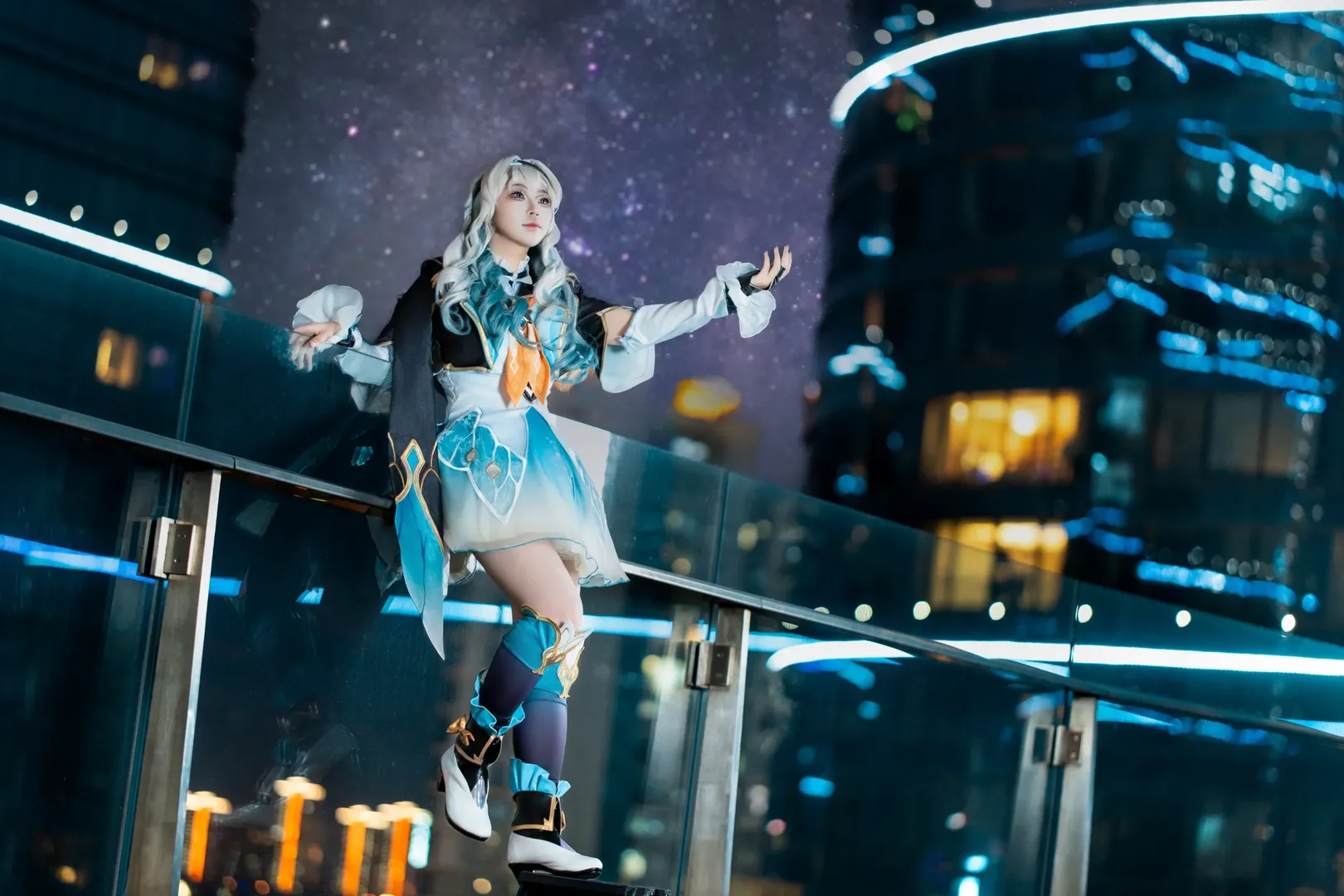 二次元, 崩壊：スターレイル, ホタル コスプレ, 夜景撮影, ストッキング - 3枚目