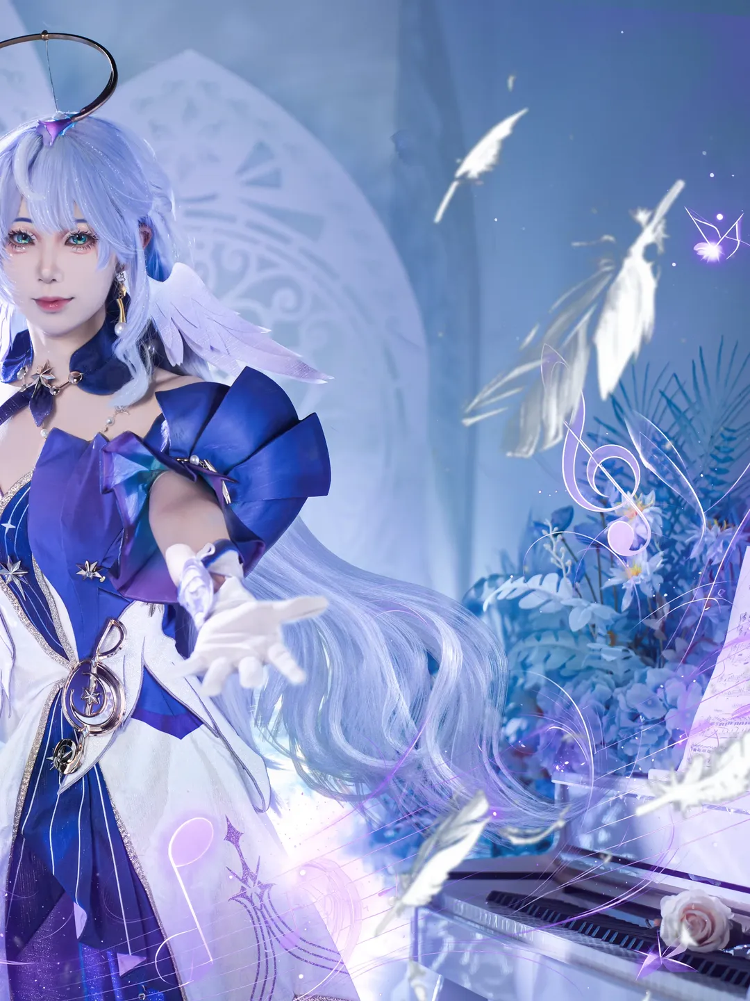 崩坏星穹铁道, 知更鸟cos, cosplay摄影, 蓝白礼服, 音乐主题cos