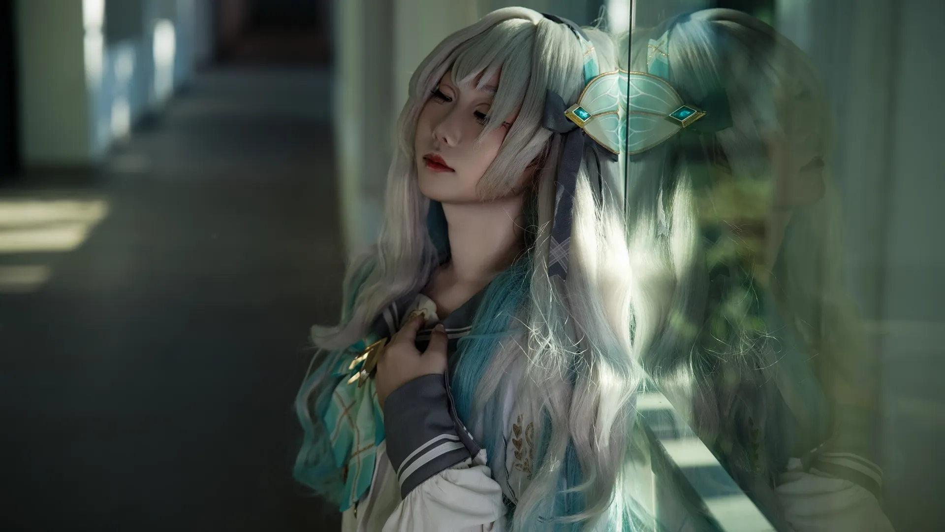 崩坏星穹铁道, 流萤cos, jk制服摄影, 过膝白丝穿搭, 校园日常感 - 第8张